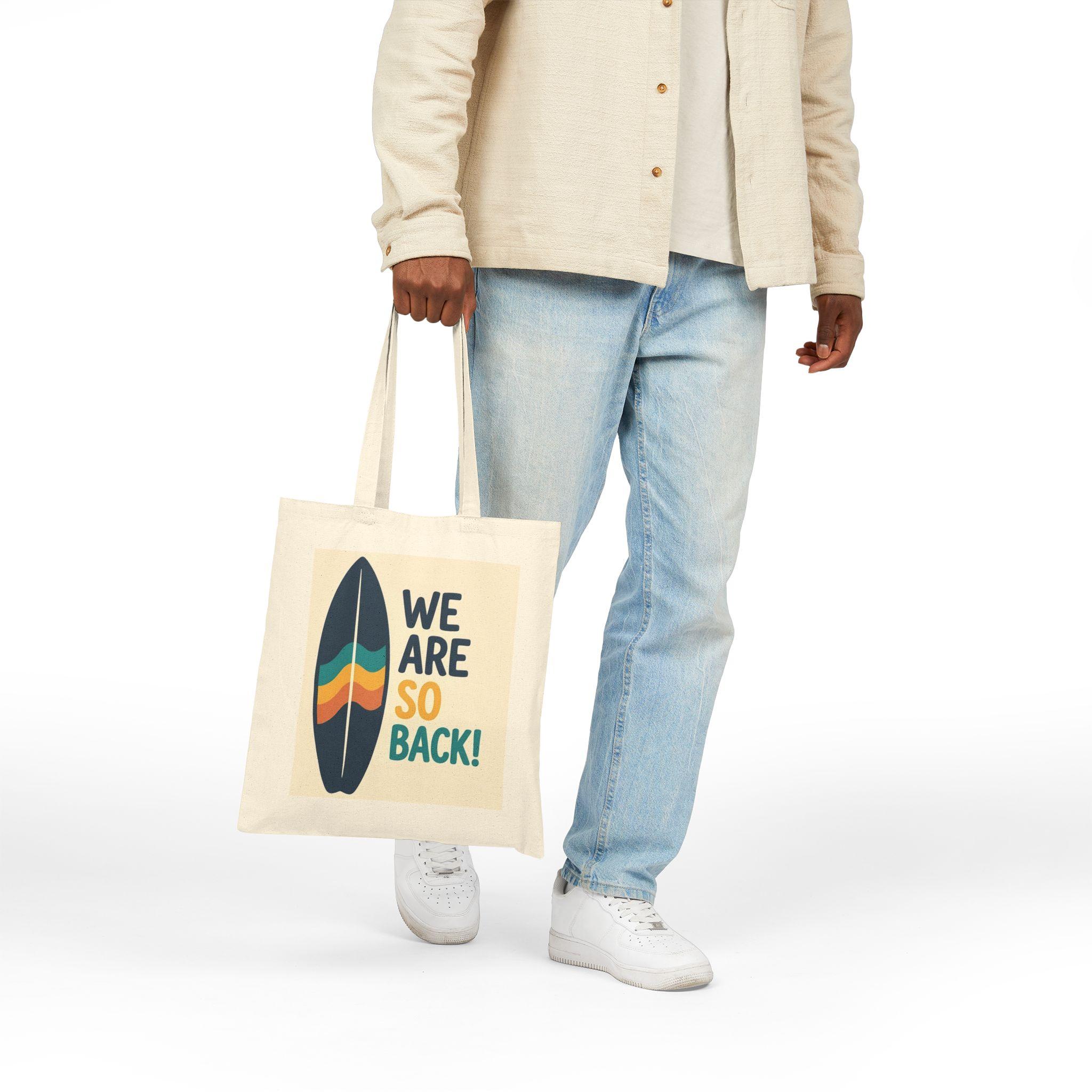 We Are So Back Canvas Tote Bag Retro Surfboard Summer Graphic Carryall Coastal Aesthetic Beach Bag for Vacation Eco-Friendly Surfing Lover Gift 3