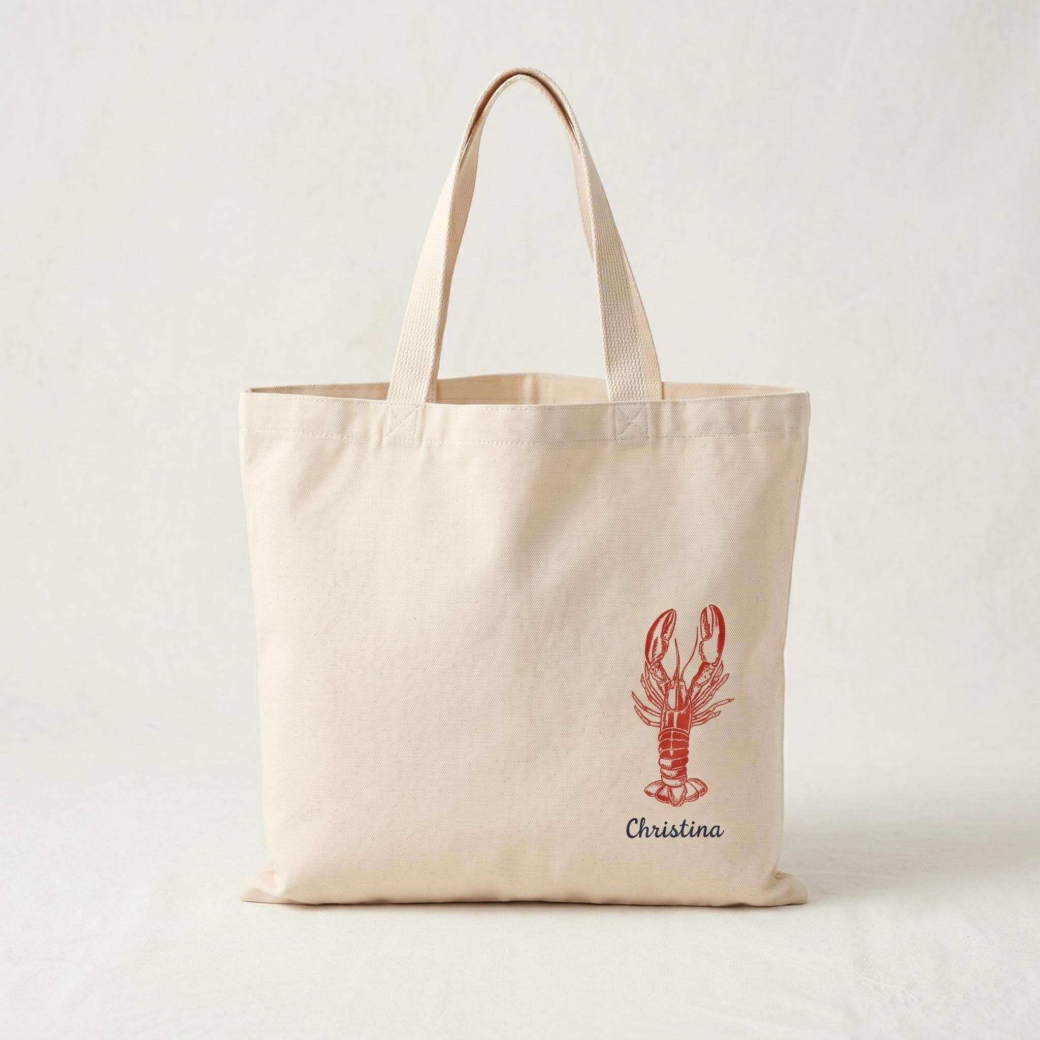 Personalized Lobster Hand-Drawn Illustration Bachelorette Tote Bag For Bridesmaids Bridal Party Nautical Coastal Custom Preppy Aesthetic Natural Eco-Friendly Canvas Destination Bach Trip Favors Reusable Weekend Tote 3