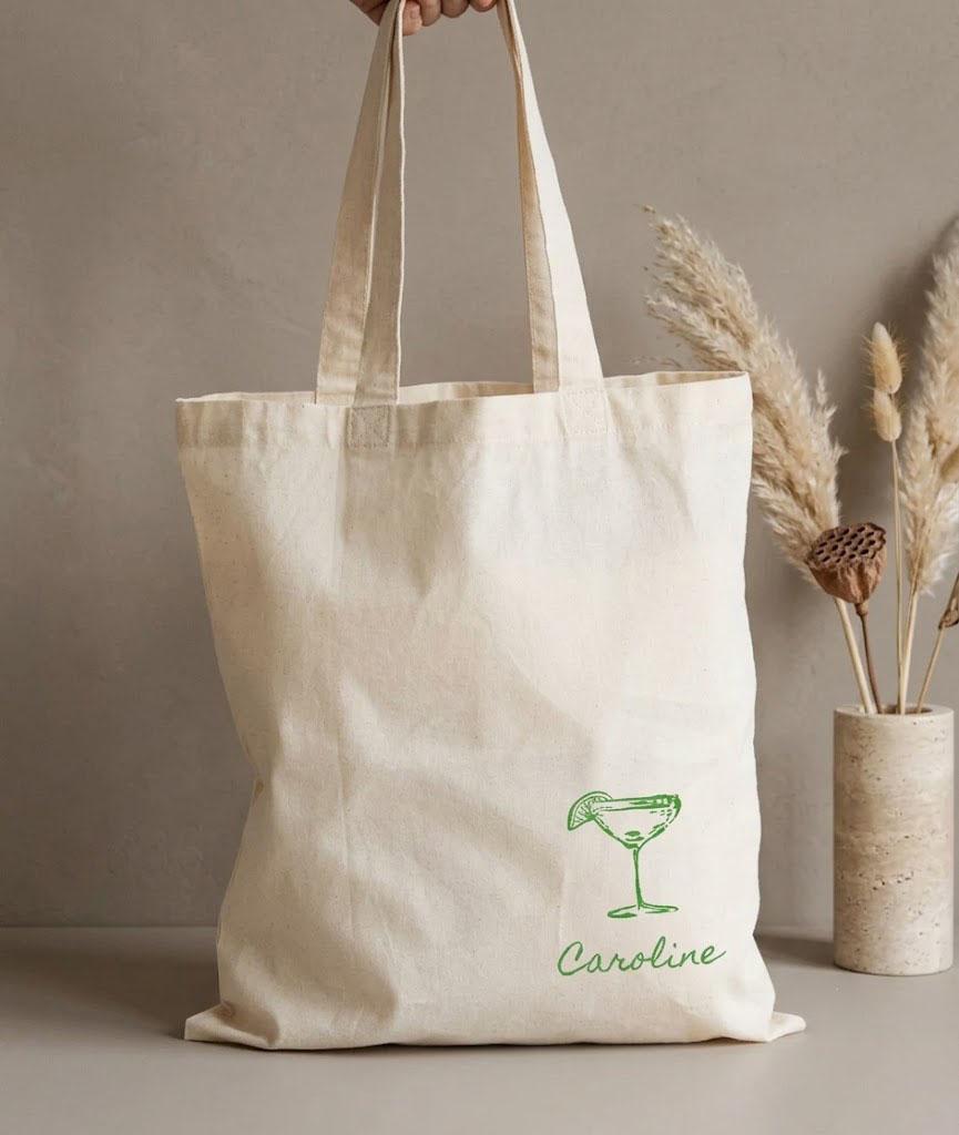 Personalized Margarita Bachelorette Tote Bag Custom Name Canvas Beach Bach Bridesmaid Gift Preppy Aesthetic Margs and Matrimony Tulum Vacation Favor Bag Handmade Bride Squad Tequila Party Eco-Friendly Handbag Tote