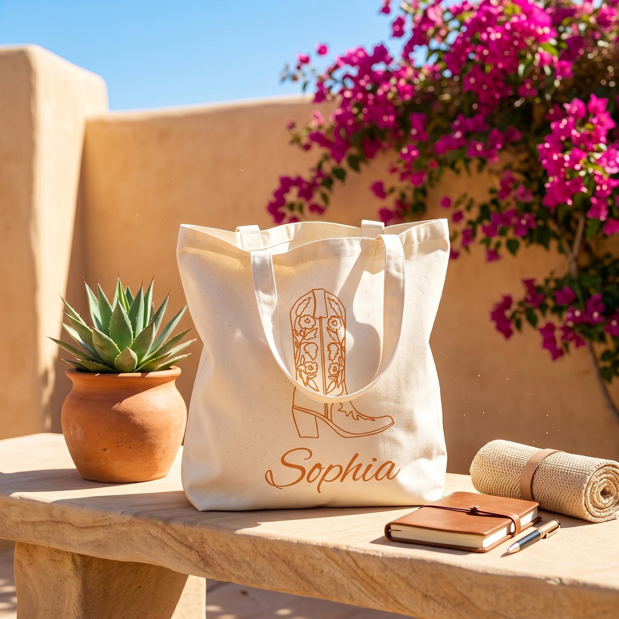 Personalized Western Bachelorette Tote Bag Reusable Canvas Welcome Bag for Bridesmaids Bride Aesthetic Coastal Cowgirl Party Favor Nashville Girls Trip Last Rodeo Custom Name Gift Hangover Kit Goodie Bag 4