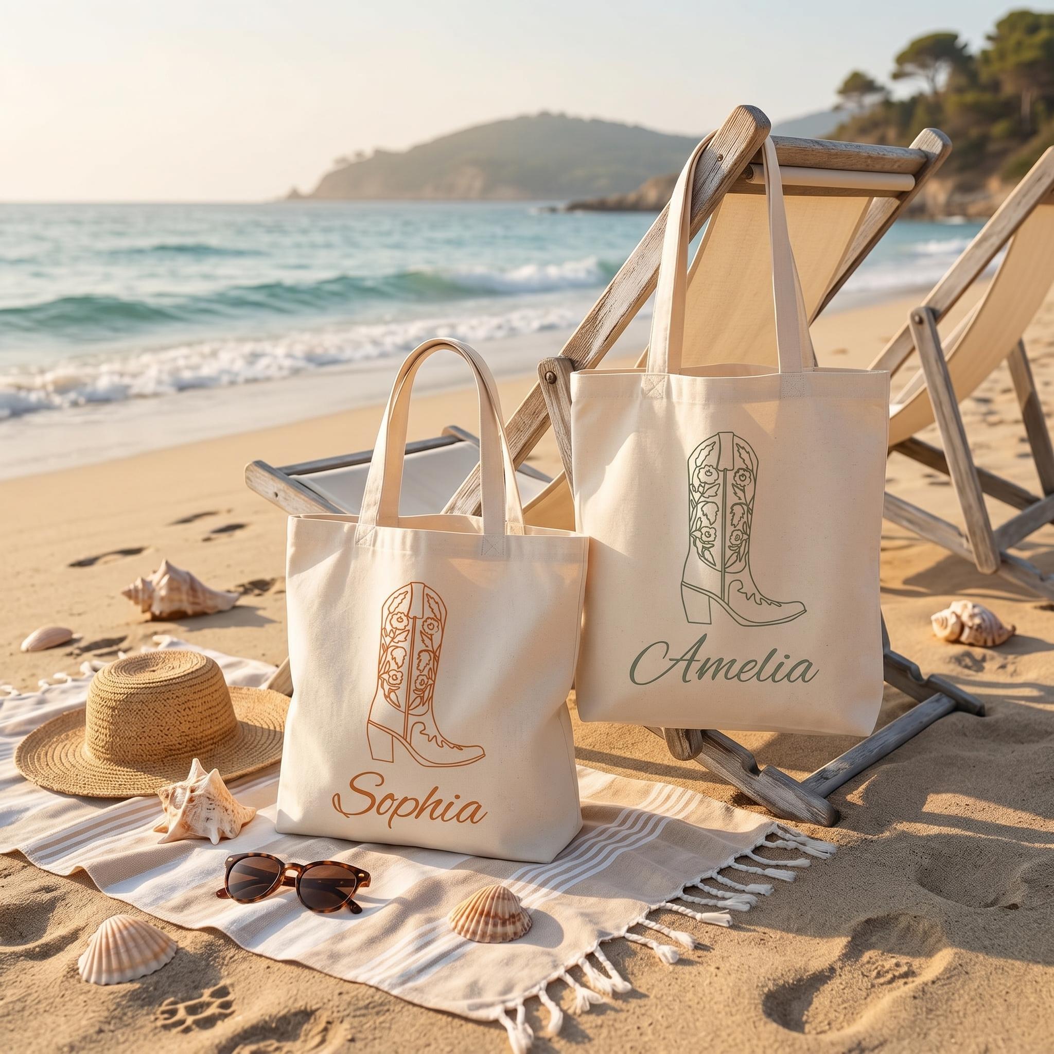 Personalized Western Bachelorette Tote Bag Reusable Canvas Welcome Bag for Bridesmaids Bride Aesthetic Coastal Cowgirl Party Favor Nashville Girls Trip Last Rodeo Custom Name Gift Hangover Kit Goodie Bag 2