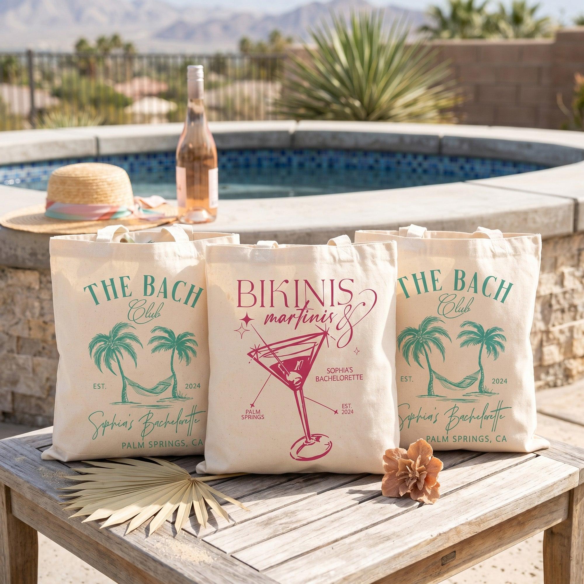 Custom Bachelorette Bag Canvas Tote Bag for Bride and Bridesmaids Girls Trip Tropical Desert Party Palm Springs Aesthetic Natural Cotton Canvas Beach Tote Bach Club Custom Gifts for Her Hawaii Getaway Swag Bag Large Capacity Bridal Favors 2