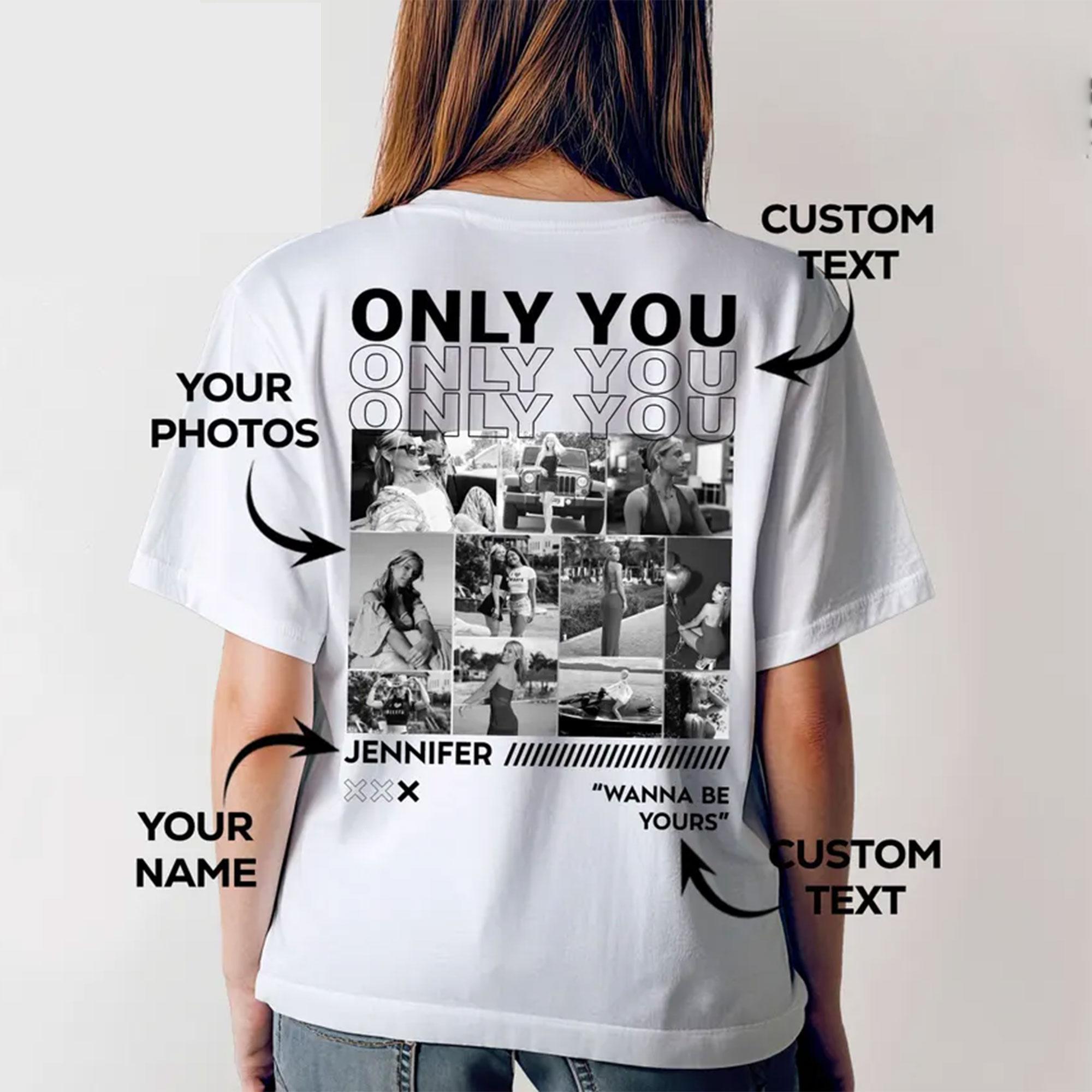 Custom Photo Collage T-Shirt, Personalized Streetwear Graphic Tee, Custom Girlfriend Picture Shirt, Boyfriend Custom Apparel, Minimalist Y2K Streetwear Top, Matching Couple Clothing, Oversized Custom Quote Tee 2