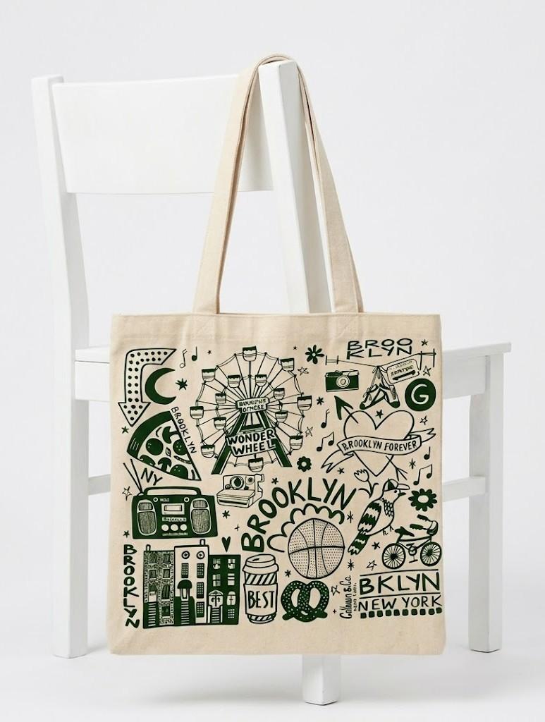 Brooklyn New York Canvas Tote Bag For Women Vintage Souvenir Retro Graphic Aesthetic Natural Beige Cotton With Olive Green Print Reusable Grocery Shopper Slouchy Everyday Throw-On-And-Go Handbag Eco-Friendly NYC Travel Gift 3