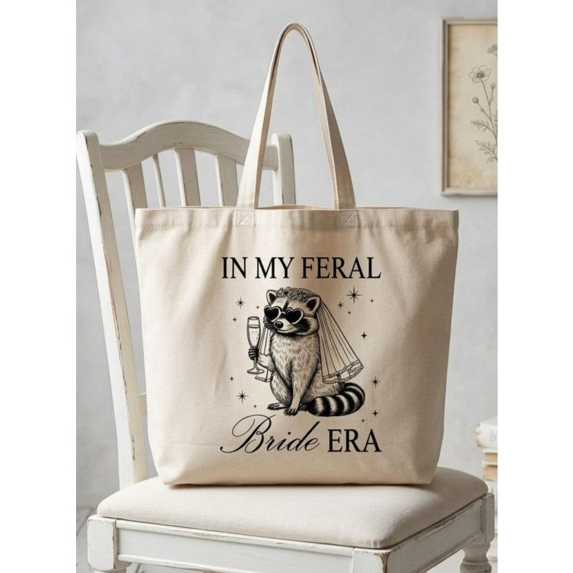 Custom In My Feral Bride Era Raccoon Canvas Tote Bag for Bride and Bridesmaids Funny Retro Y2K Gen Z Meme Aesthetic Bridal Shower Gift Bachelorette Party Favor Engagement Wedding Planning Reusable Grocery Shoulder Bag 4