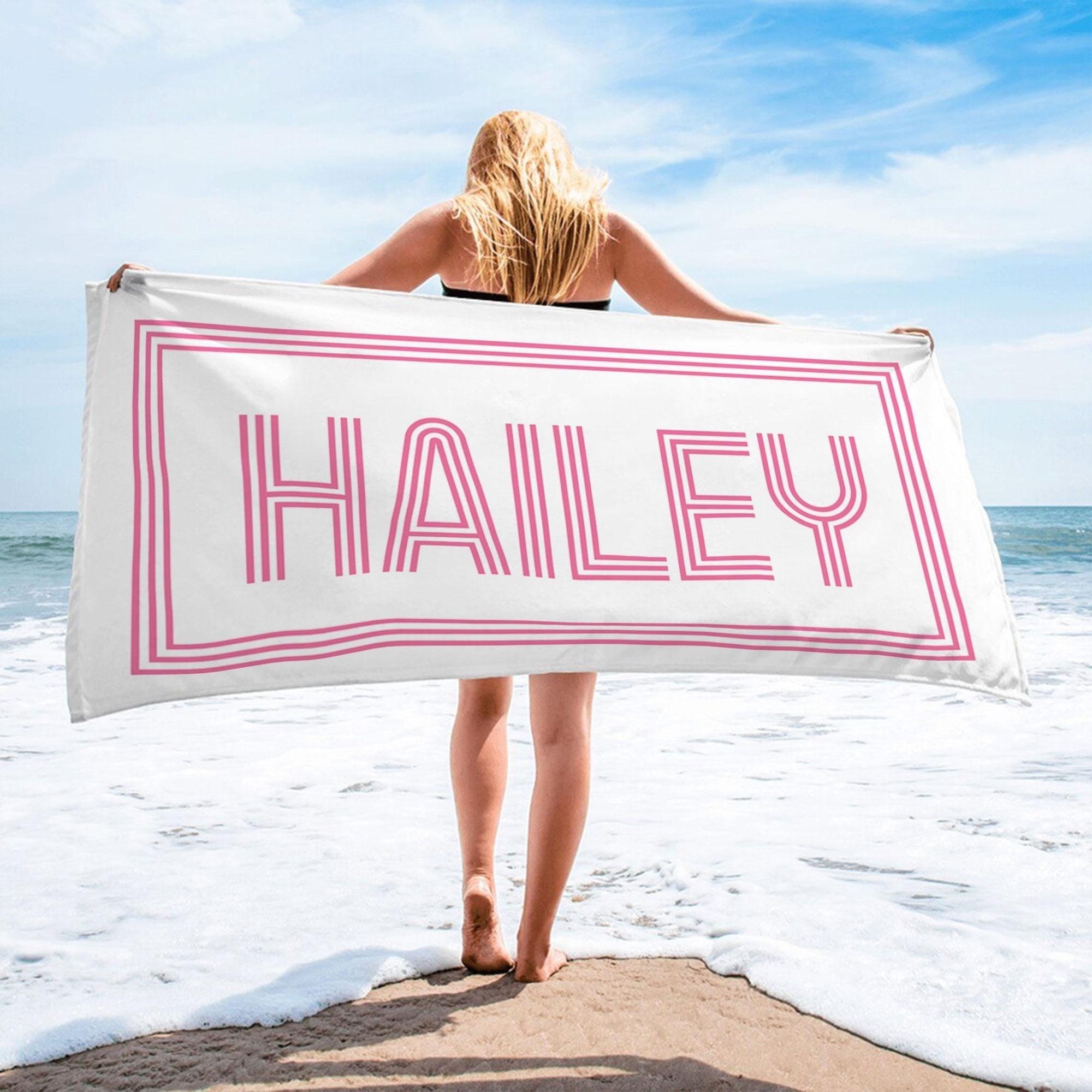 Personalized Retro Name Custom Beach Towel For Women Kids Girls Trip 2026 Preppy Aesthetic Pink Teal Red Microfiber Pool Towels Bridesmaid Gifts Monogrammed Bachelorette Party Favors Summer Travel Beach Vacation Essentials Accessories 3