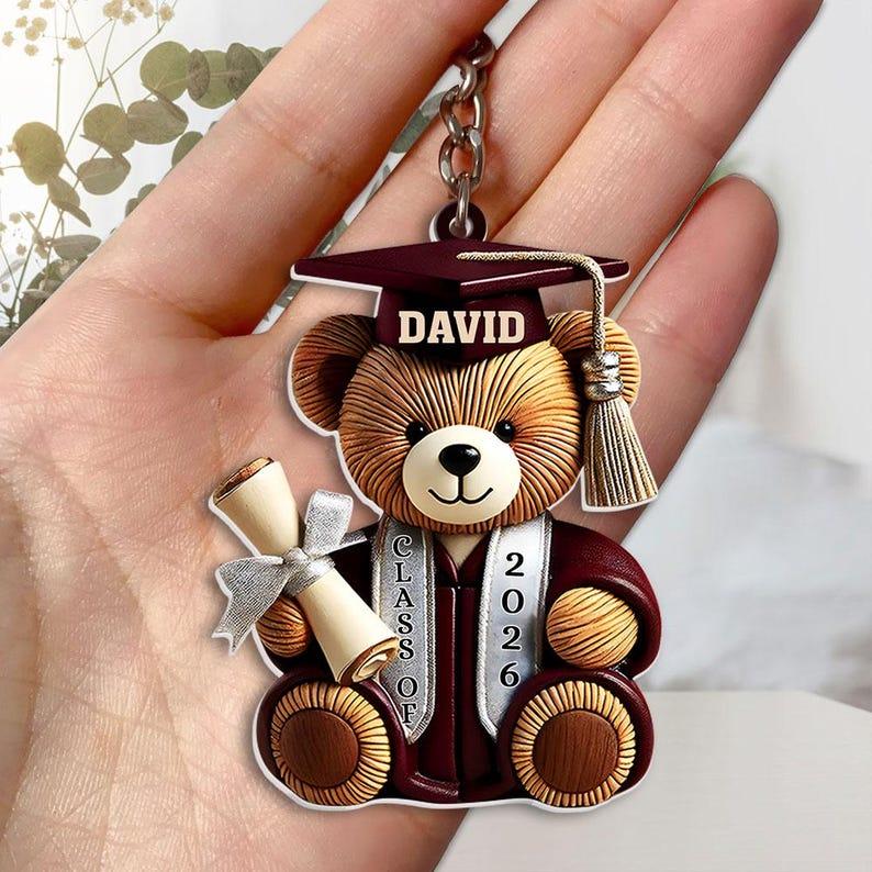 Bear Acrylic Keychain, Class of 2026 Graduation Gift, Personalized Name Graduation Bear, Custom Year Keepsake Keychain, Unique Graduation Gift For Him Her 4