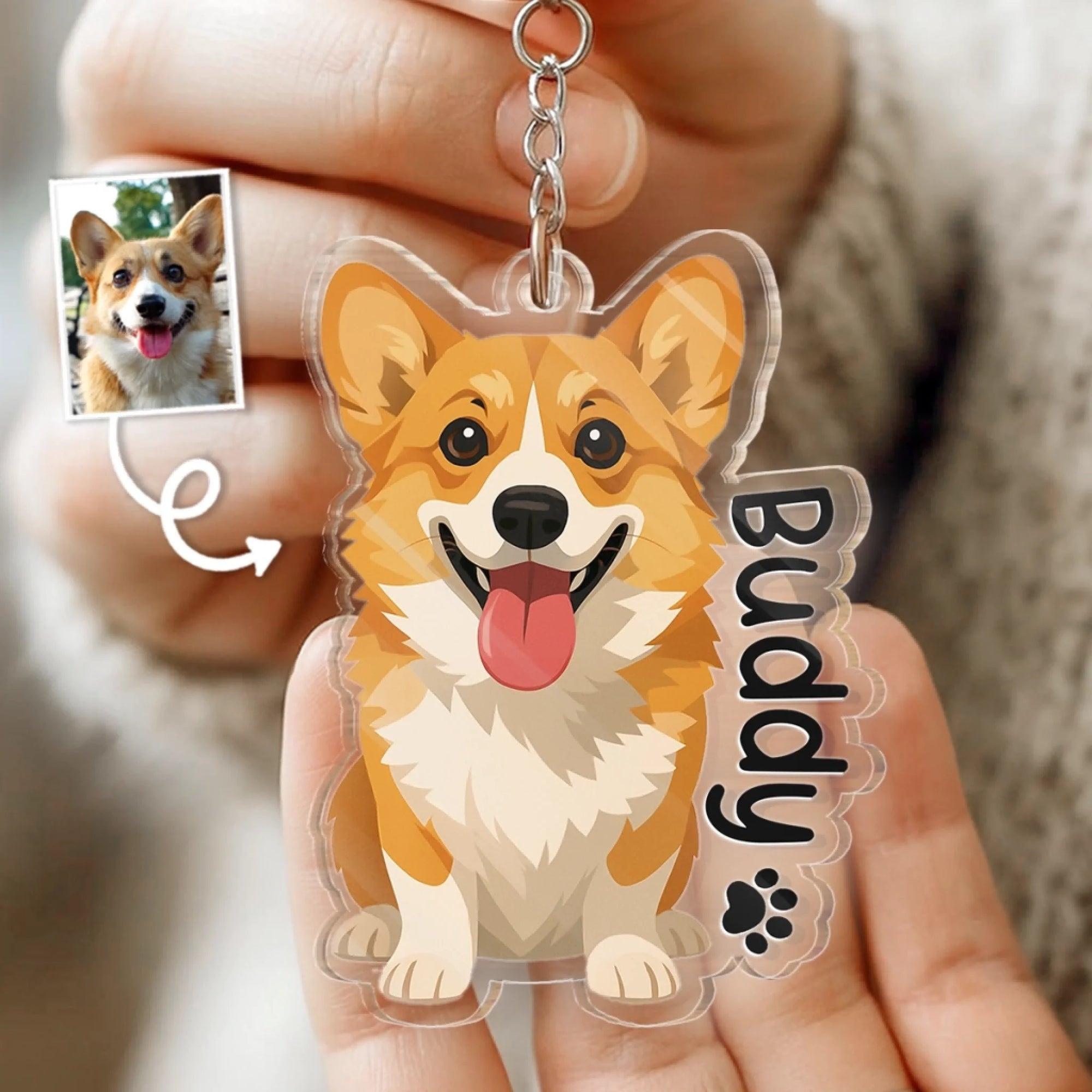 Custom Pet Illustration Acrylic Keychain - Hand-Drawn Dog & Cat Portrait Charm, Named Keepsake, Durable Bag Tag, Made in USA, Women's Accessory, Custom-Made, Animal Motif, Chain-Attached, Charm Keychains, Custom-Made Keychains 4