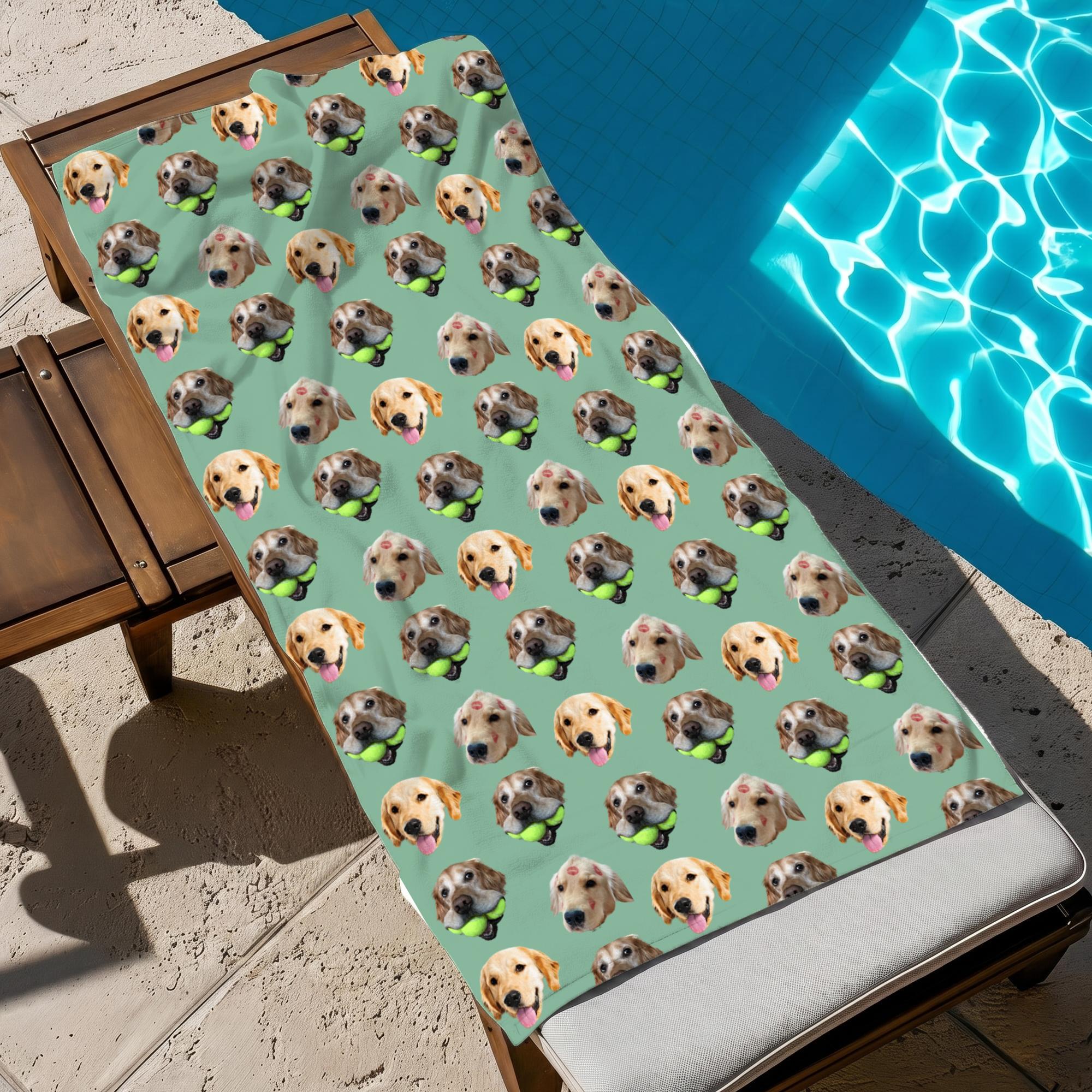 Custom Pet Face Pattern Beach Towel For Dog Moms Preppy Aesthetic Sage Green Microfiber Personalized Puppy Portrait Pool Blanket Summer Vacation Essentials Funny Personalized Gift For Animal Lovers Custom Pet Patern Beach Towel 2