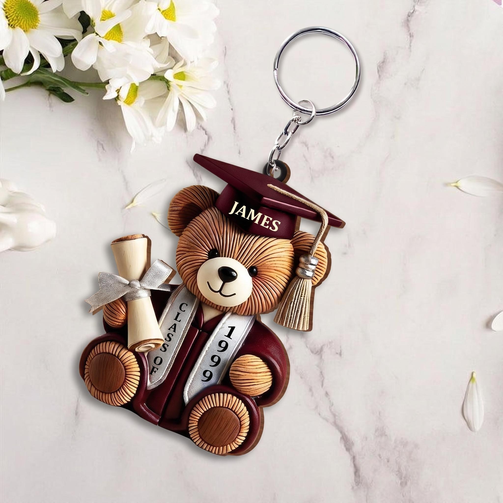 Bear Acrylic Keychain, Class of 2026 Graduation Gift, Personalized Name Graduation Bear, Custom Year Keepsake Keychain, Unique Graduation Gift For Him Her 2