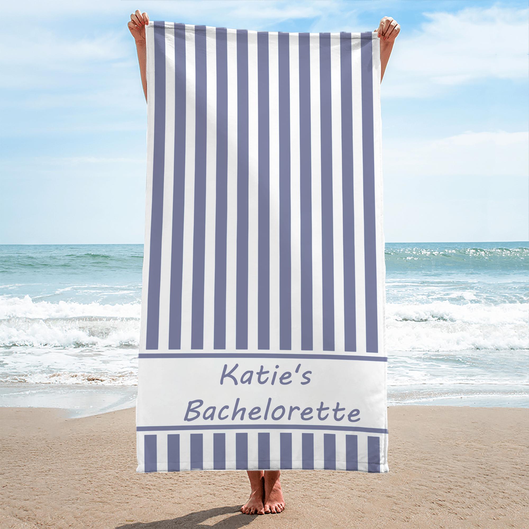 Custom Name Striped Beach Towel For Women Bride And Bridesmaids Preppy Coastal Cabana Blue And White Pool Towel Vacation Gift Personalized Color Bachelorette Party Favors Summer Beach Girls Trip Accessories Decor 4