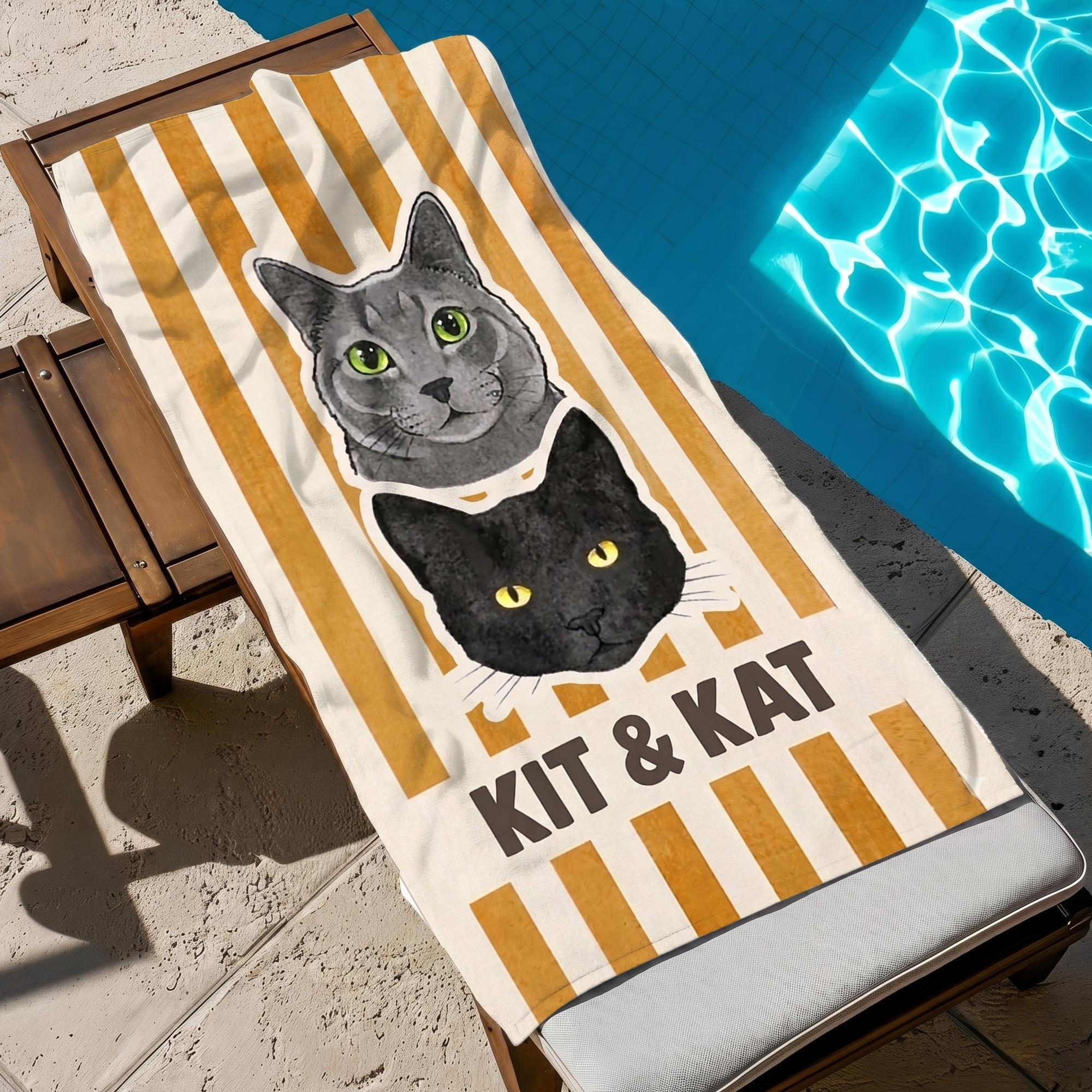 Custom Personalized Pet Portrait Name Beach Towel for Dog Mom Cat Lovers Preppy Summer Cabana Stripe Aesthetic Colorful Microfiber Pool Swim Towel Matching Outfit Pet Stripe Towel Unique Gift Vacation Essentials 2026 3