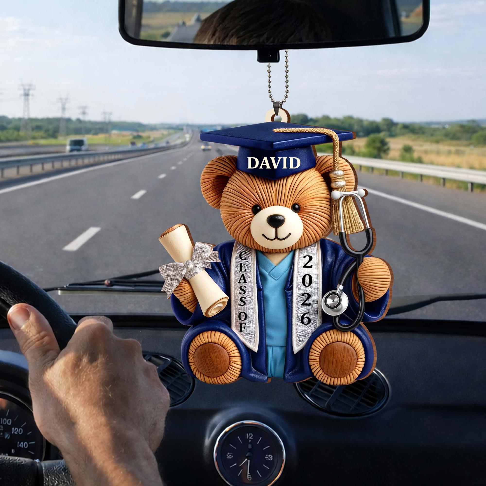 Class Of Graduation Bear Ornament, Car Hanging Ornament, Gift For Nurse Keychain For Men Women Graduates Cute Commemorative Preppy Brown Blue Printed Acrylic Nursing School Grad RN BSN Personalized Rearview Mirror Decor Accessories summervibes 3