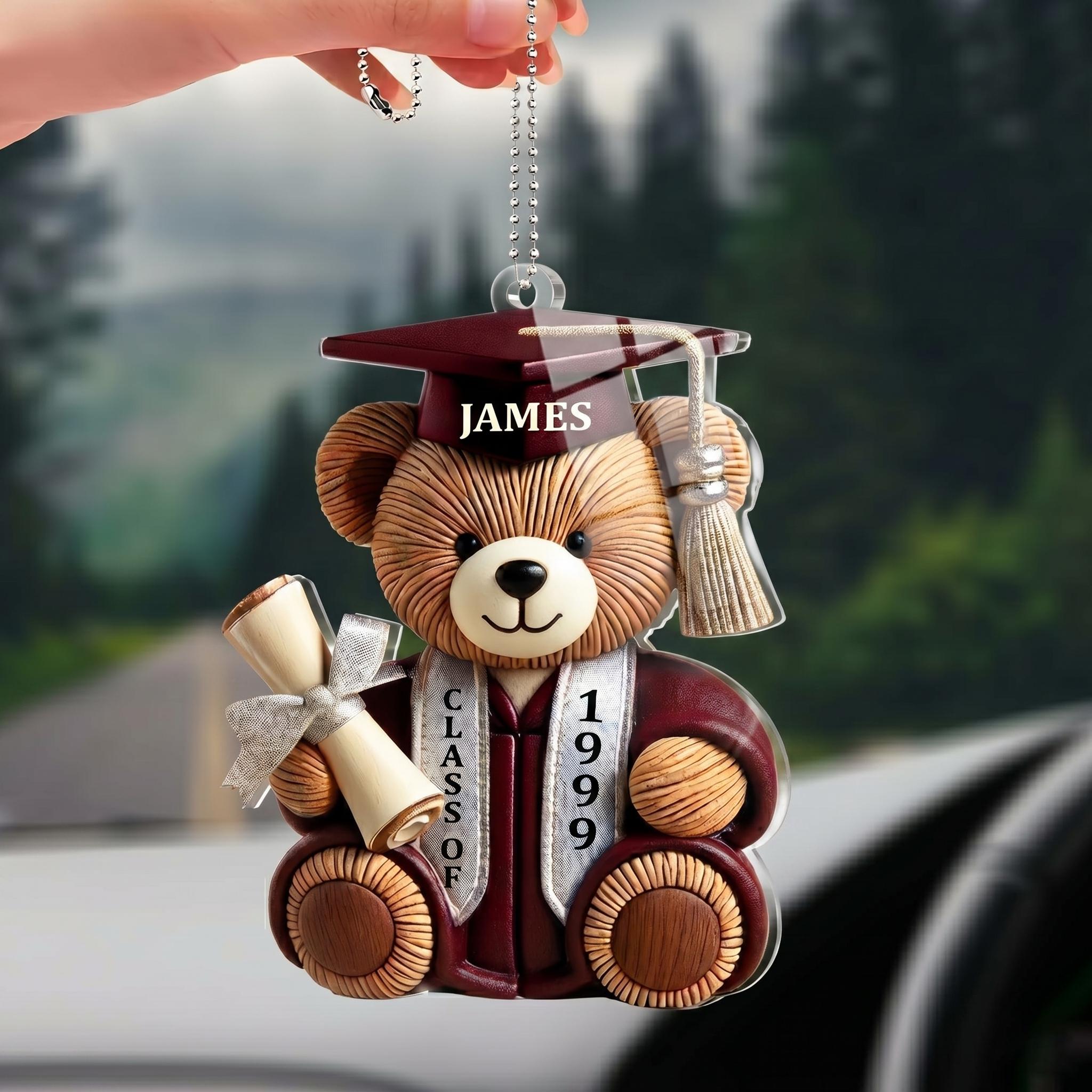 Bear Acrylic Keychain, Class of 2026 Graduation Gift, Personalized Name Graduation Bear, Custom Year Keepsake Keychain, Unique Graduation Gift For Him Her