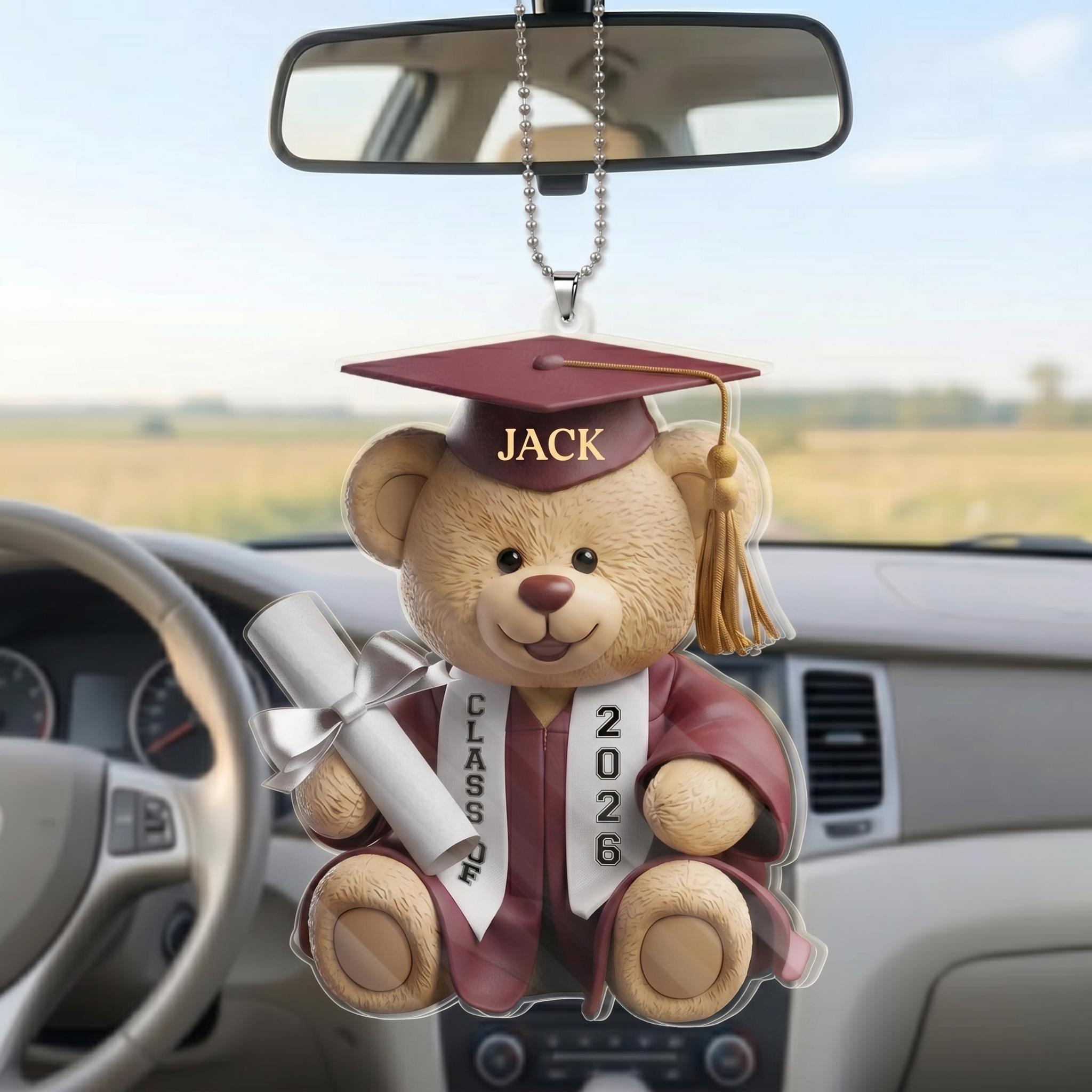 Personalized Graduation Teddy Bear Custom Name Acrylic Keychain For Students Graduates Cute Preppy Keepsake Aesthetic Maroon Clear Acrylic Bag Charm Senior Class Of 2026 Diploma Bear Commemorative Gift Custom School Tag 4