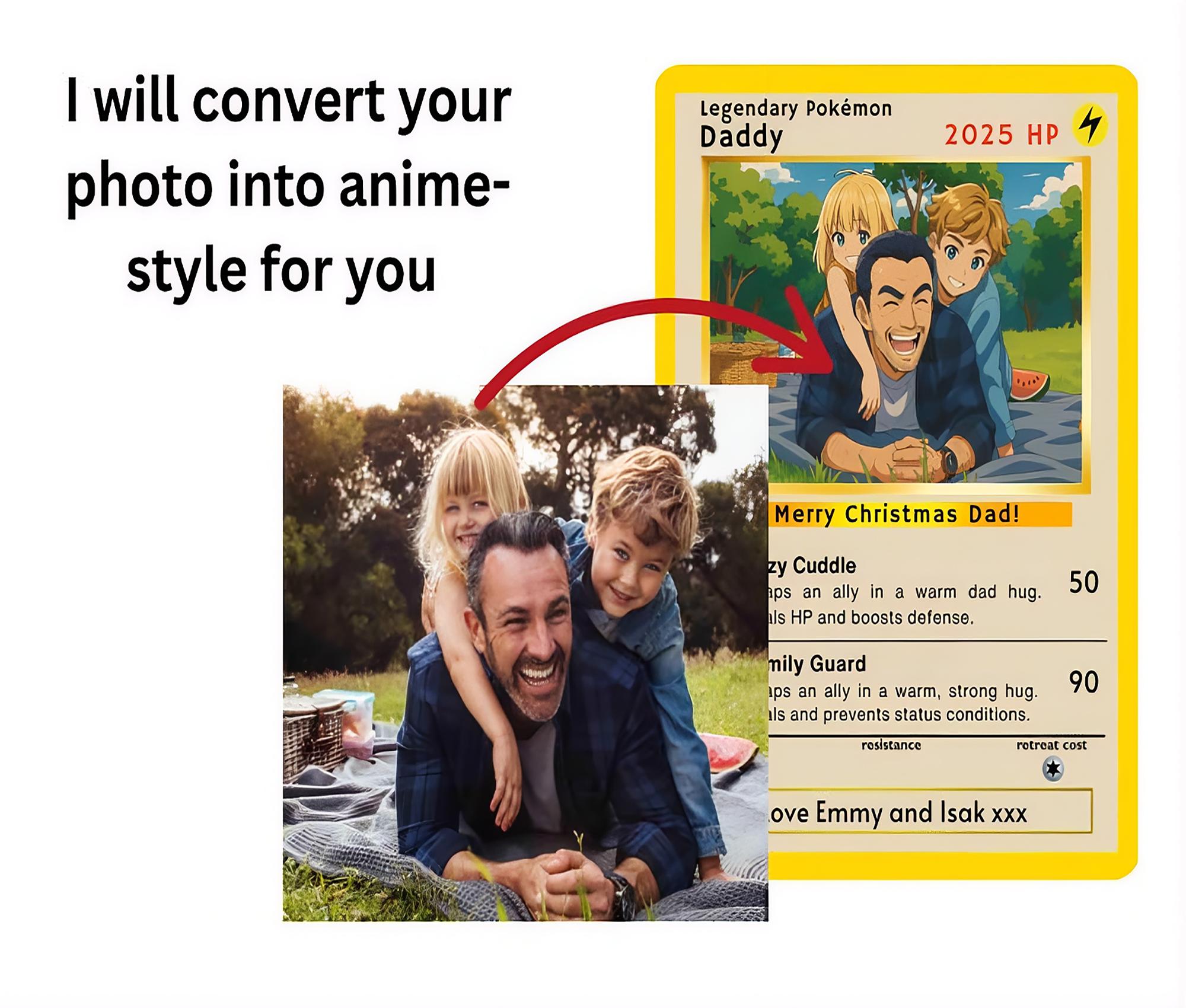 Personalized Retro Anime-Inspired Dad Keepsake, Yellow Nostalgic Gaming Print Custom Collectible - Father's Day Gift Ideas for Husband, Office Stationery Card 3