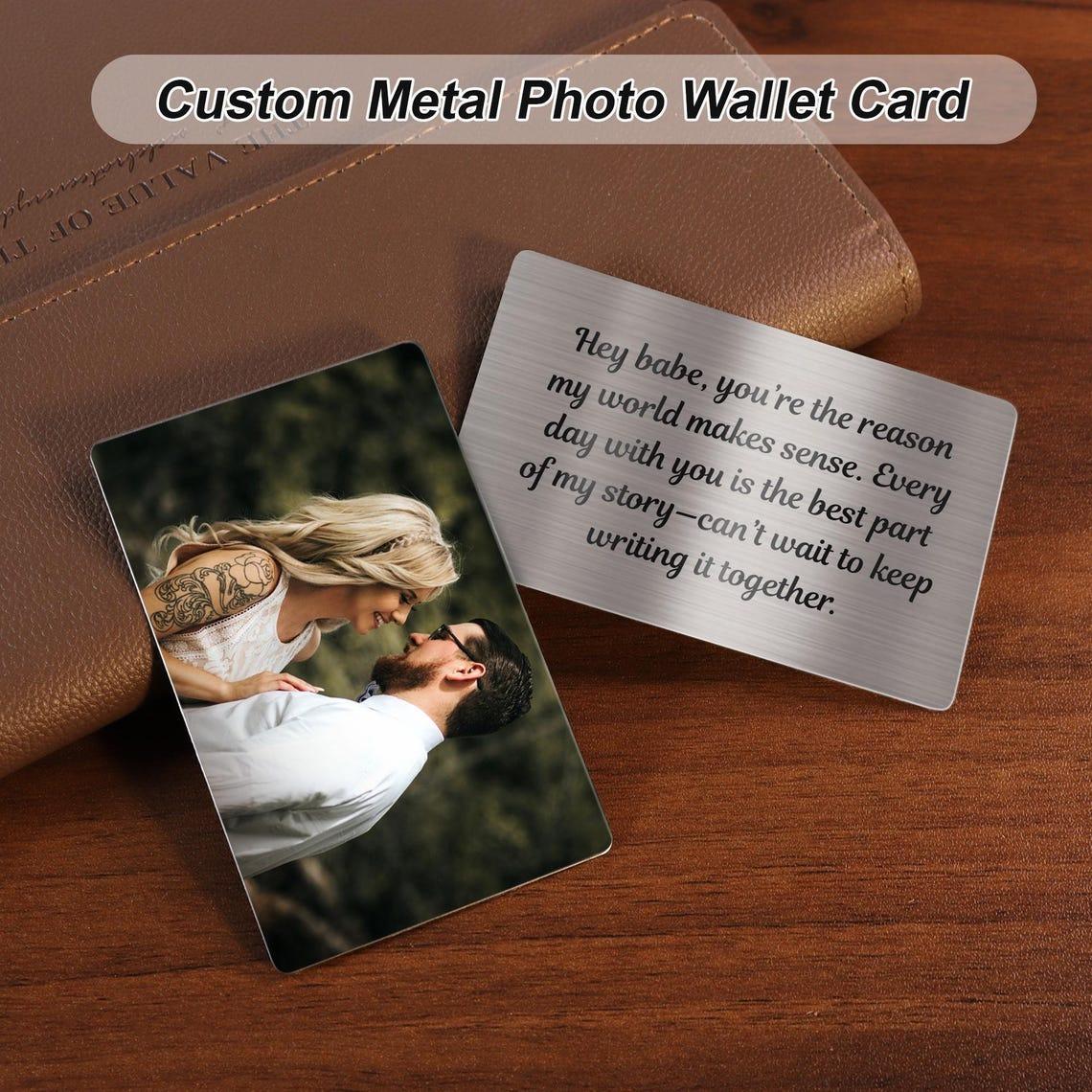 Custom Photo Metal Wallet Insert Card, Personalized Engraved Love Note for Him, Anniversary Gift for Husband Boyfriend, Long Distance Relationship Keepsake, Durable Aluminum Picture Wallet Card 3