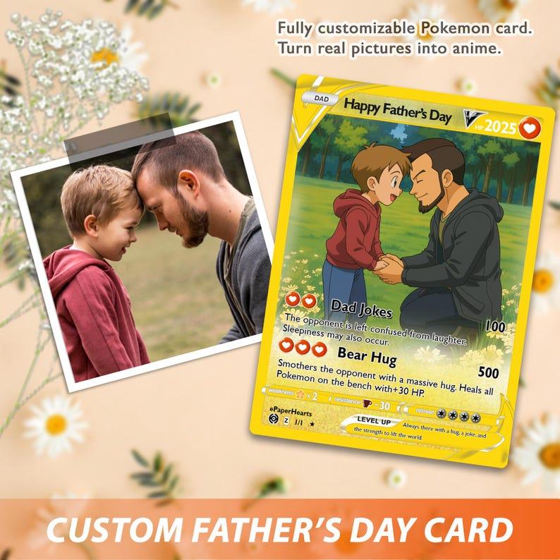 Personalized Anime Portrait Father's Day Wallet Insert Gift For Dads And Husbands Nostalgic Geeky Cartoon Aesthetic Yellow Premium Print Turn Photo Into Stylized Portrait Unique Custom Keepsake Gift 2