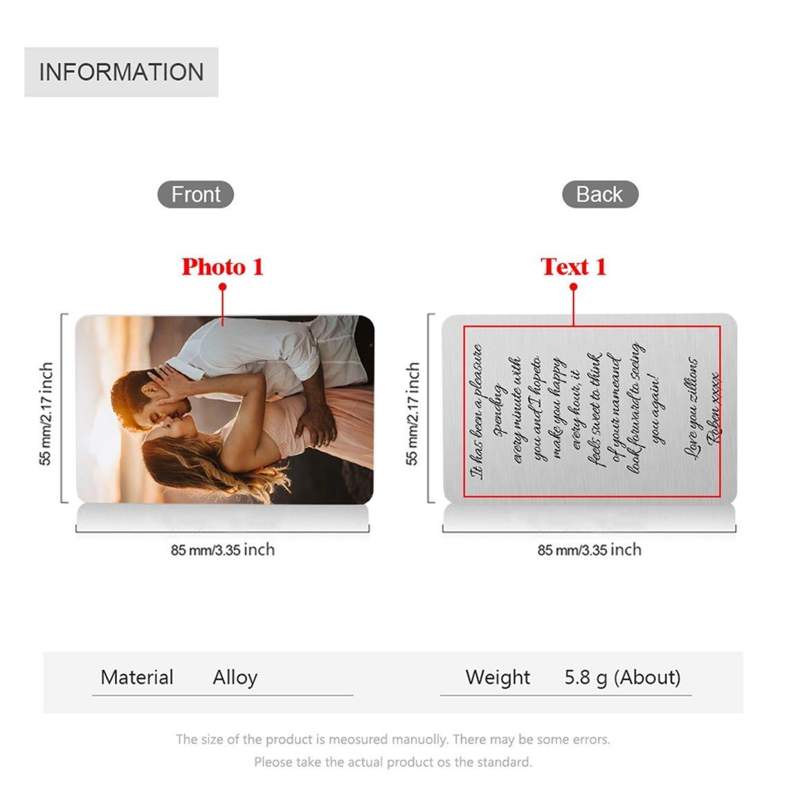 Custom Photo Metal Wallet Insert Card, Personalized Romantic Love Note for Him, Engraved Anniversary Gift for Boyfriend, Long Distance Relationship Keepsake, Unique Metal Picture Wallet Card 2