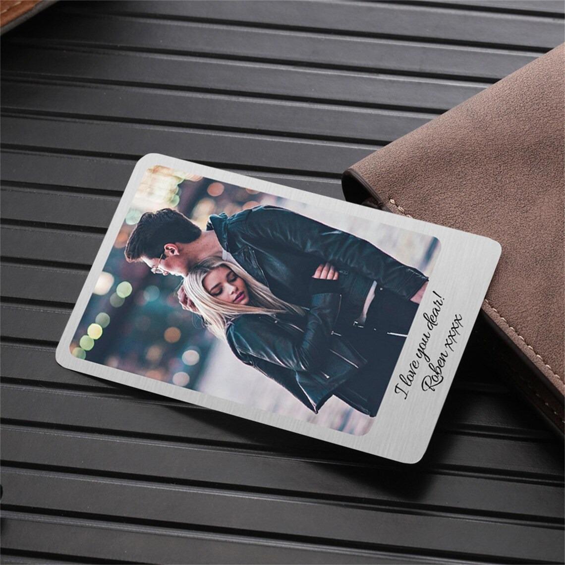 Custom Photo-Engraved Metal Wallet Insert Card with Romantic Love Note - Office Stationery Keepsake, Birthday Gifts for Him, Anniversary Mens Gifts 2