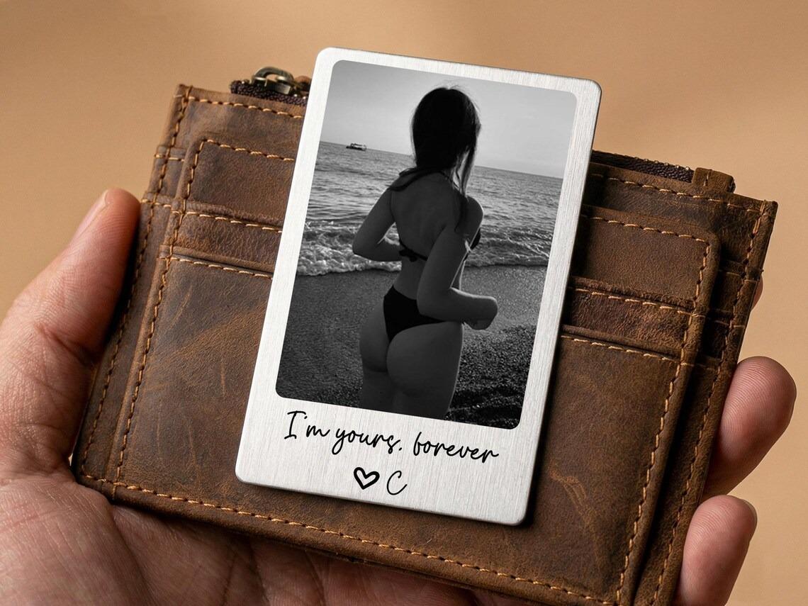 Custom Photo Instant Style Metal Wallet Insert Card, Personalized Anniversary Gift for Him Husband Boyfriend, Long Distance Relationship Pocket Keepsake, Engraved Gold Silver Love Note 4