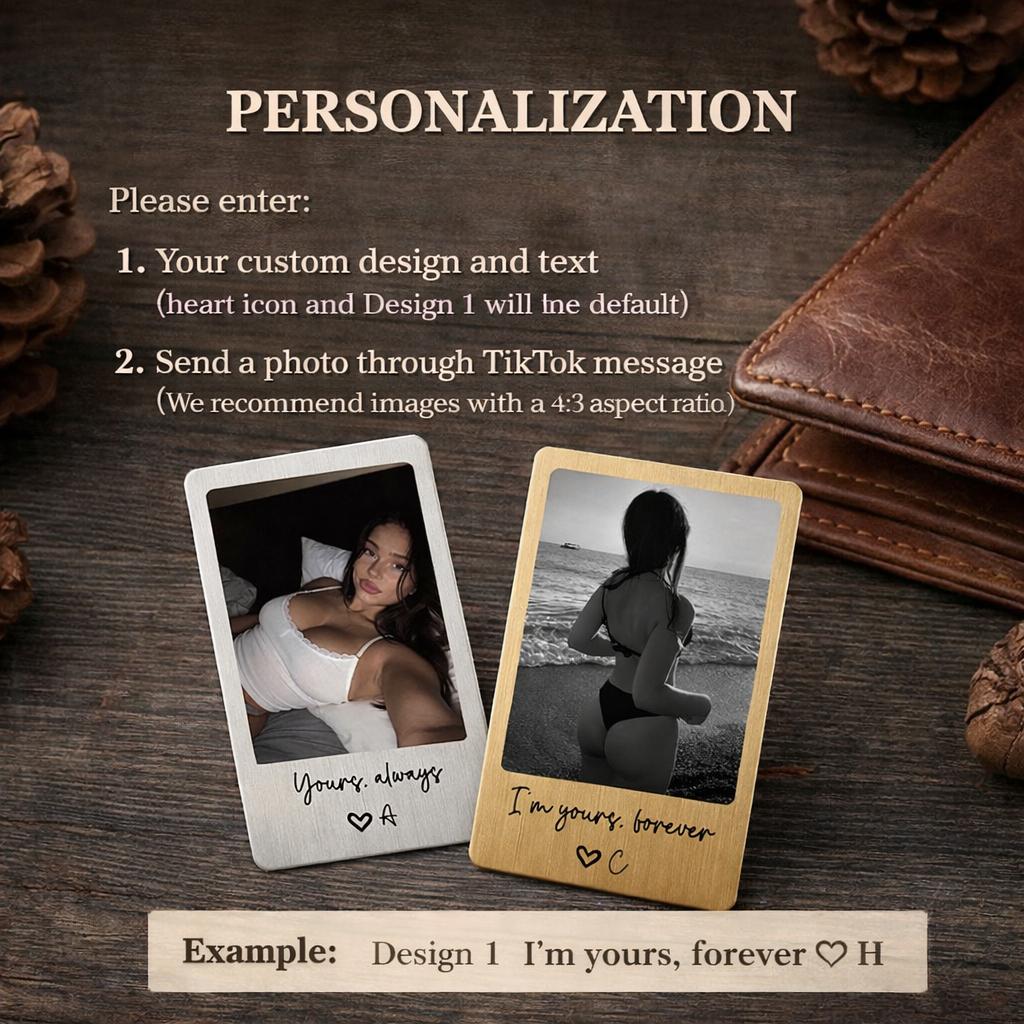 Custom Photo Instant Style Metal Wallet Insert Card, Personalized Anniversary Gift for Him Husband Boyfriend, Long Distance Relationship Pocket Keepsake, Engraved Gold Silver Love Note 3