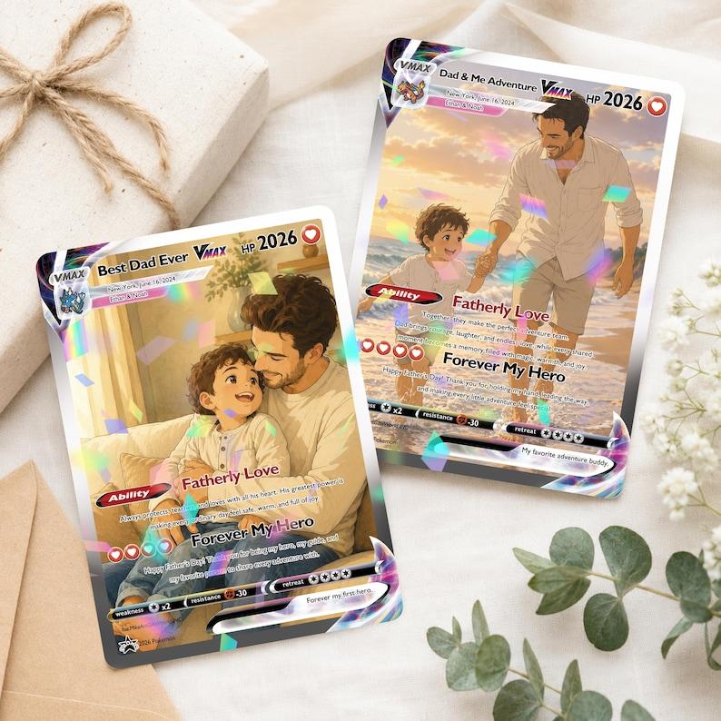 Personalized Monster Battle Style Metal Card Father’s Day Gift for Dad Custom Dad and Kids Anime Character Card Daddy Keepsake Gift Acrylic Card Gift for Fathers and Family Memories 2