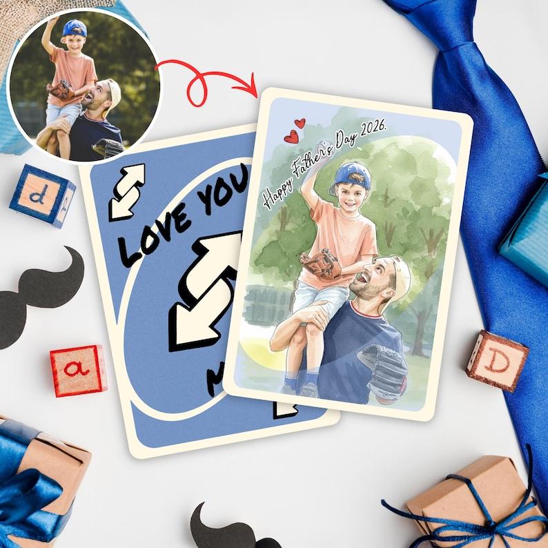 Personalized I Love You More Uno Reverse Card, Custom Watercolor Photo Gift For Dad, Father's Day Unique Keepsake, Love You More Uno Reverse Card, Sentimental Wallet Insert Card For Father 3