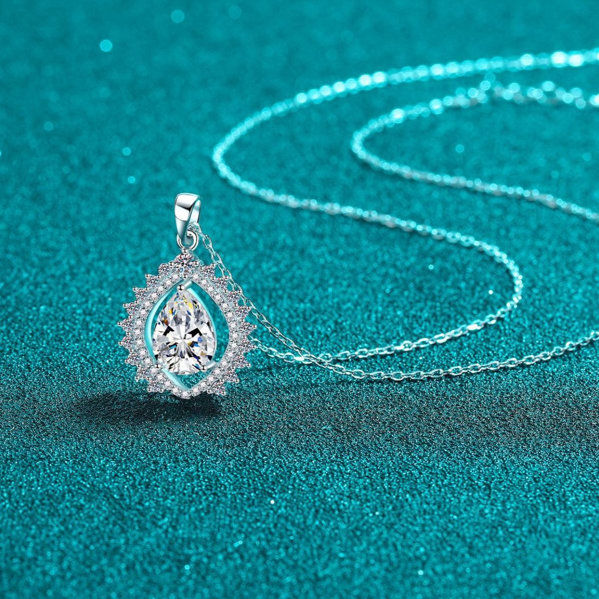 3 Carat 925 Sterling Silver Moissanite Teardrop Necklace 2