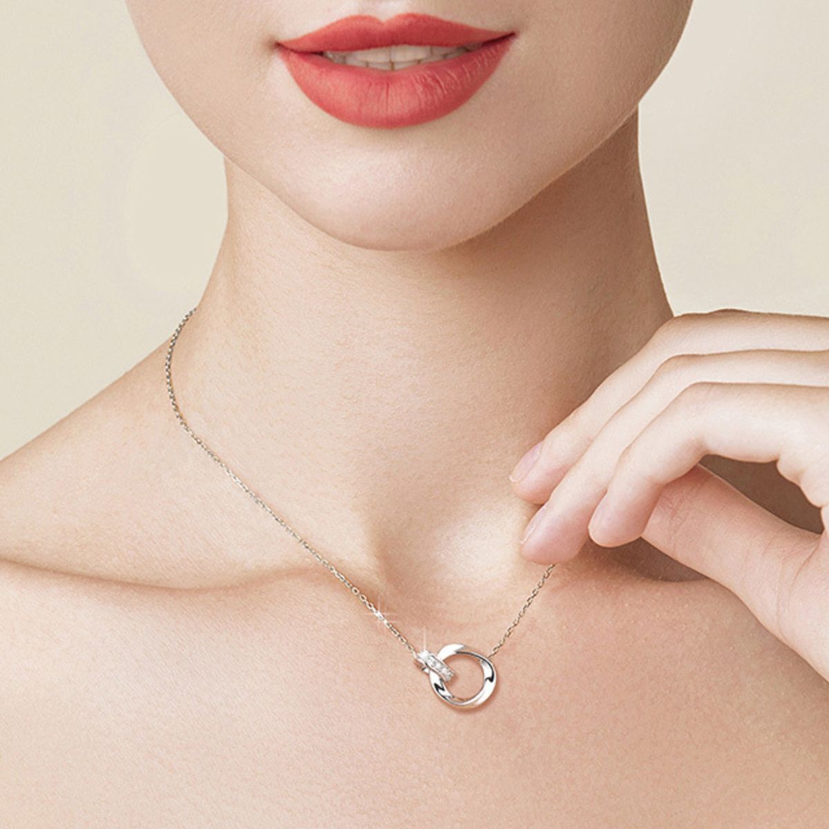 925 Sterling Silver Interlocking Circles Pendant Necklace 3