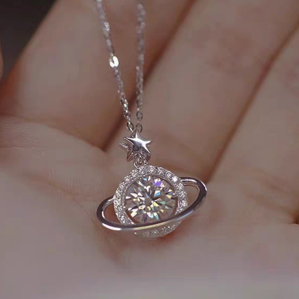 1 Carat 925 Sterling Silver Moissanite Planet Necklace 2
