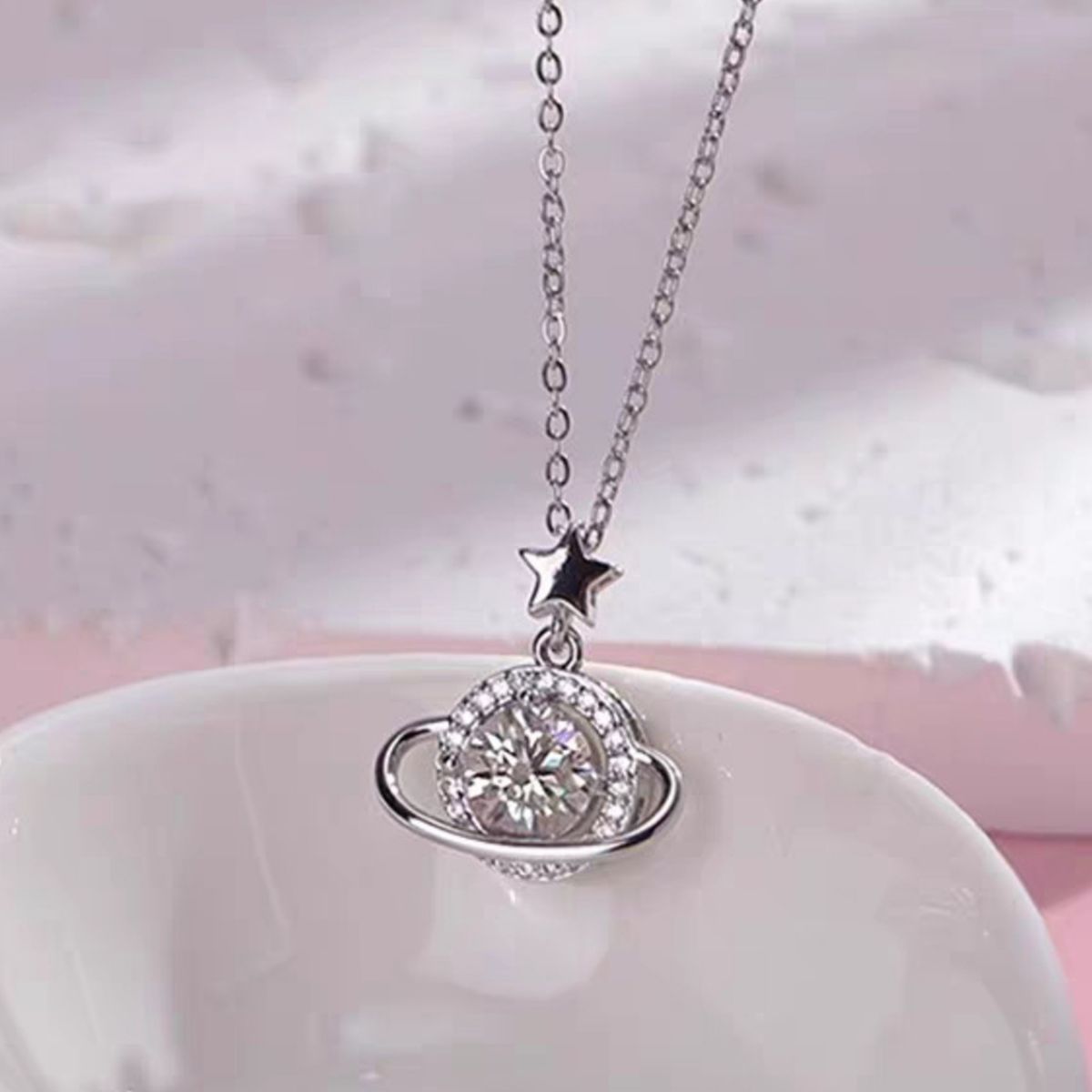 1 Carat 925 Sterling Silver Moissanite Planet Necklace 3