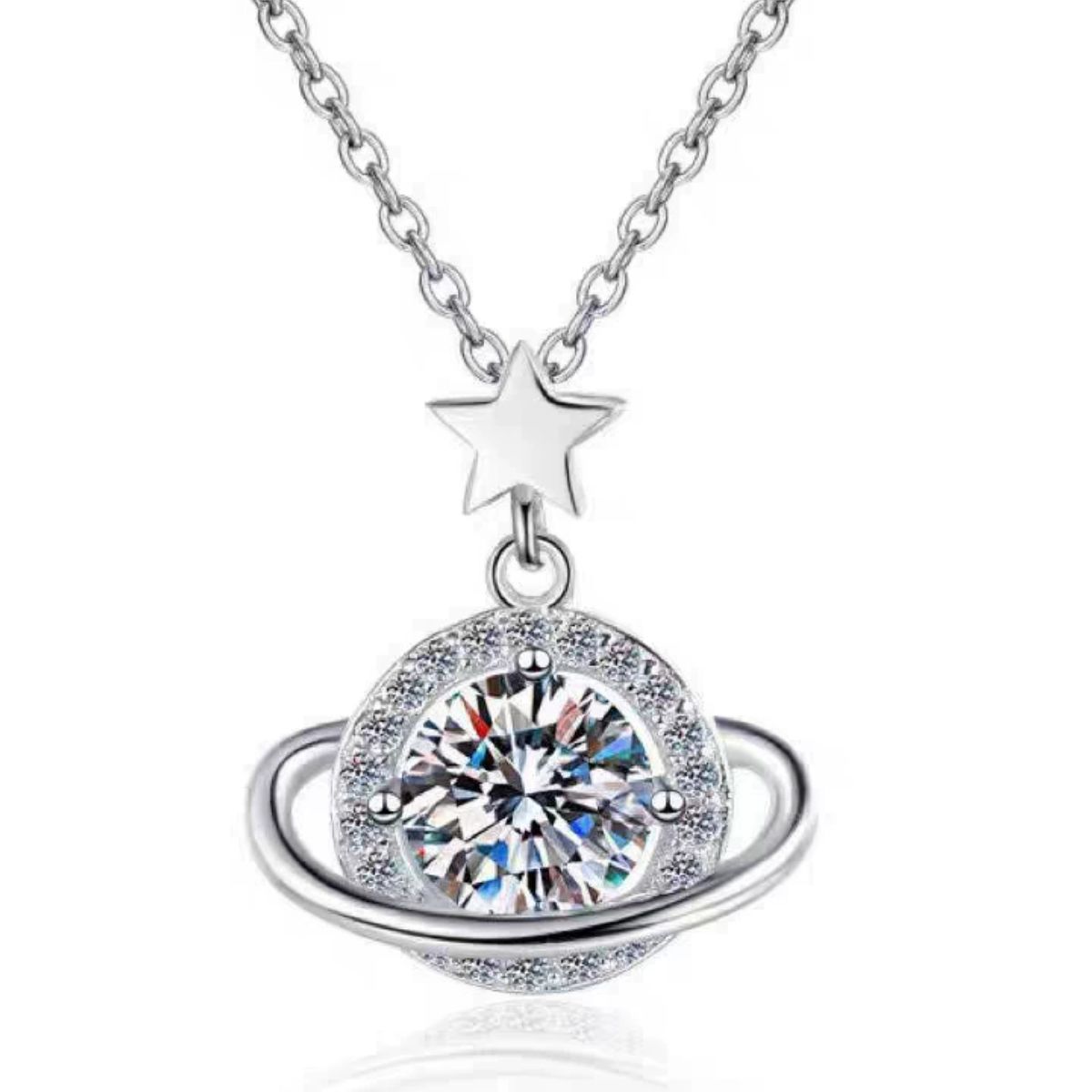 1 Carat 925 Sterling Silver Moissanite Planet Necklace 4