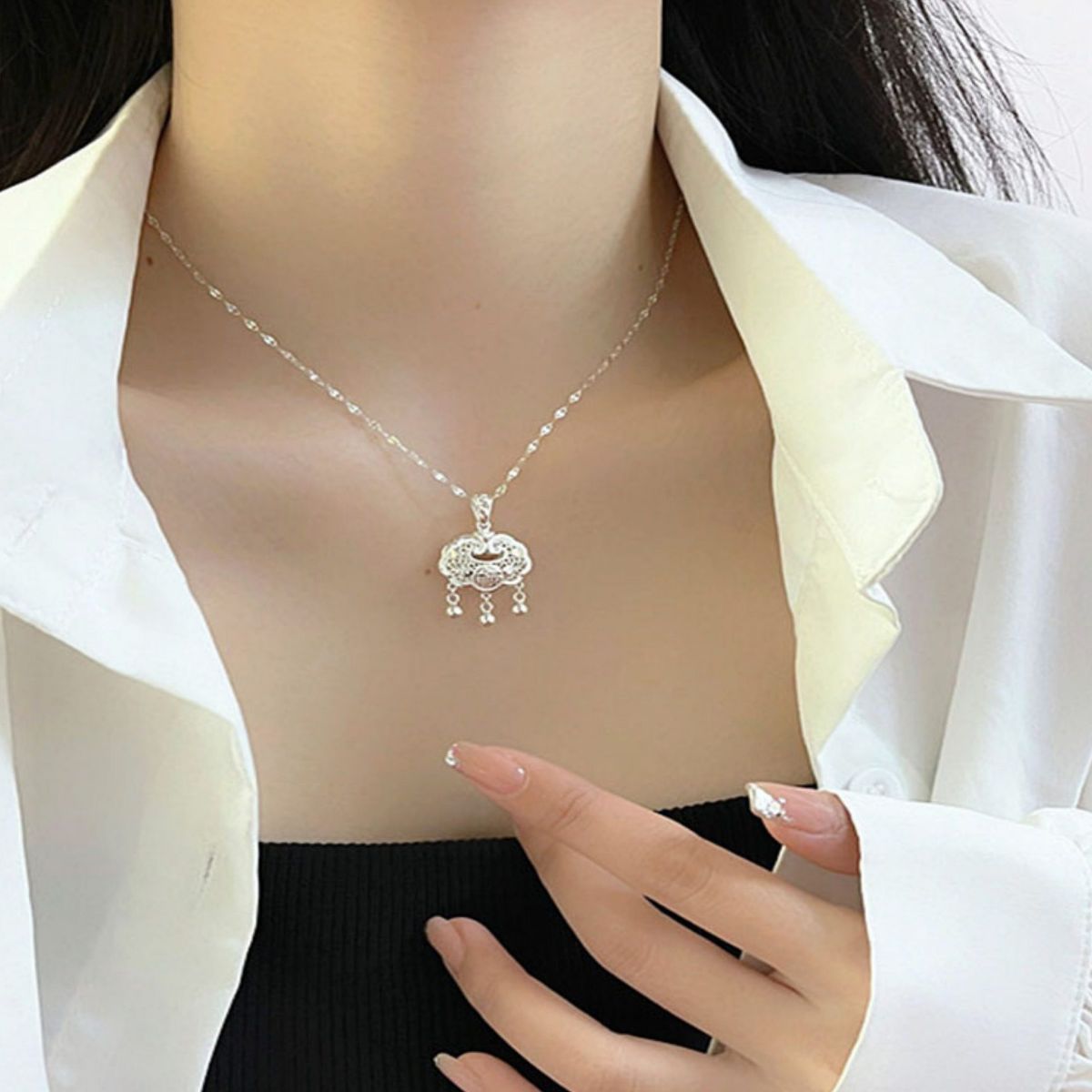 925 Sterling Silver Lock Pendant Necklace 2