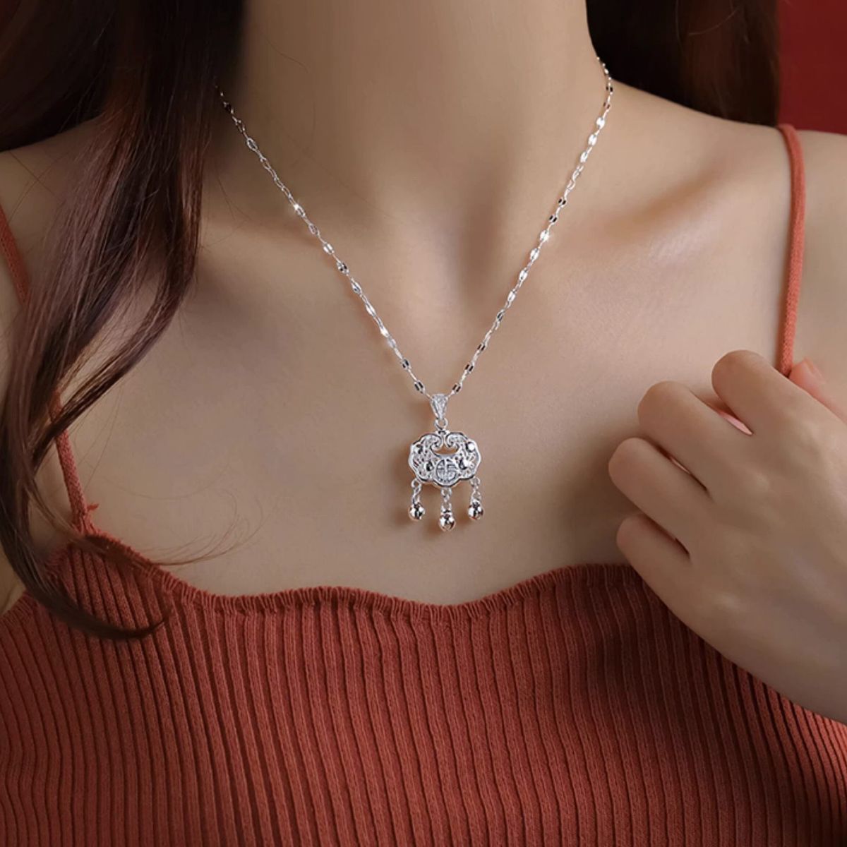 925 Sterling Silver Lock Pendant Necklace 3