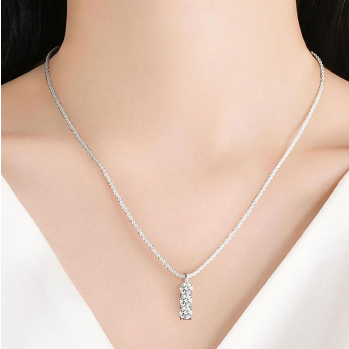 Moissanite 925 Sterling Silver Bar Necklace 2