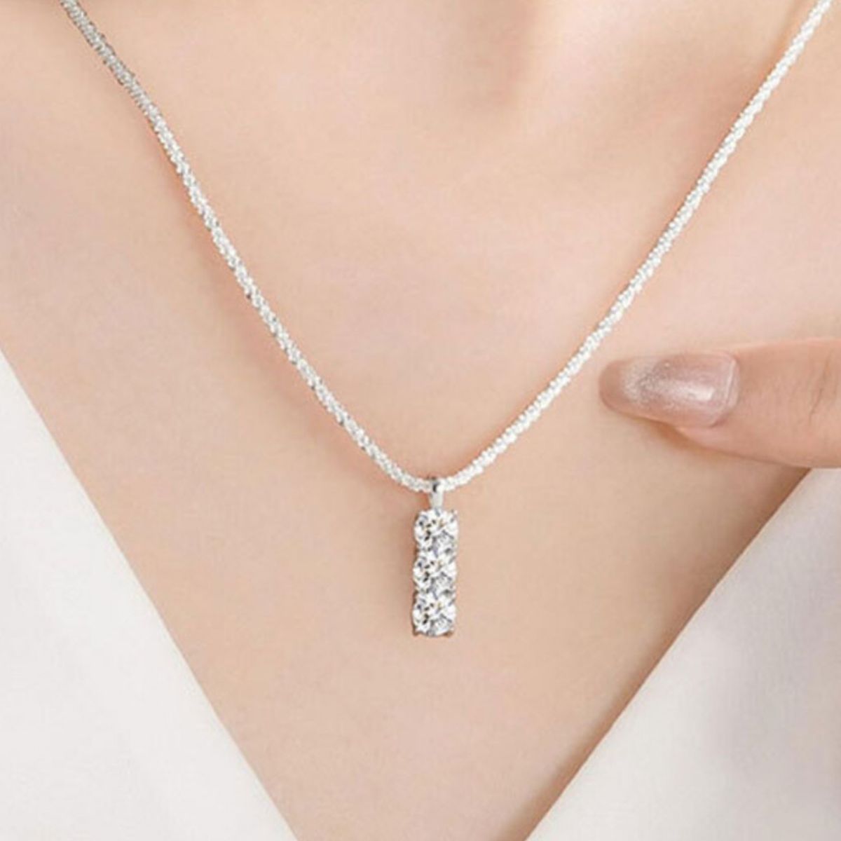 Moissanite 925 Sterling Silver Bar Necklace 3