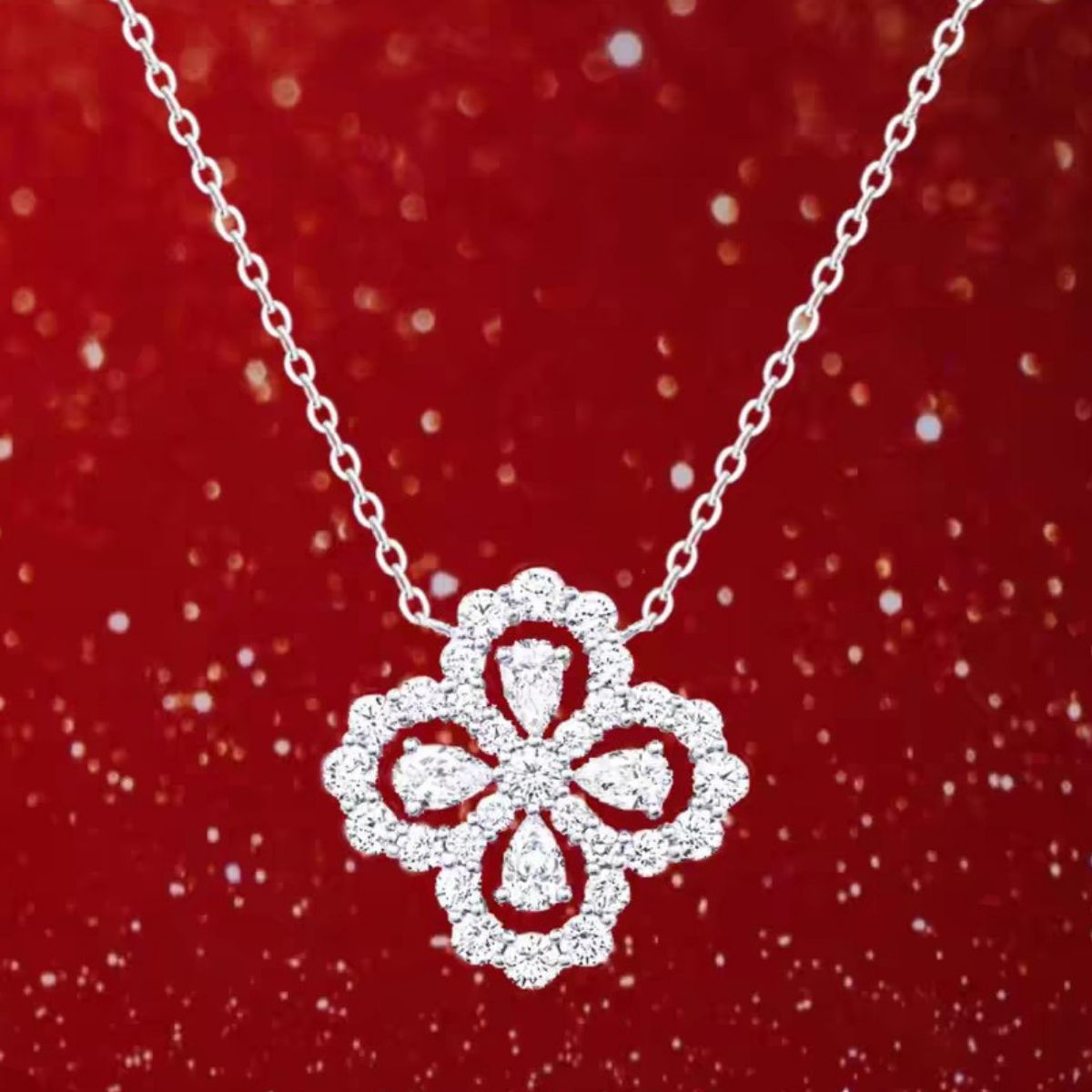 Moissanite 925 Sterling Silver Clover Pendant Necklace 3