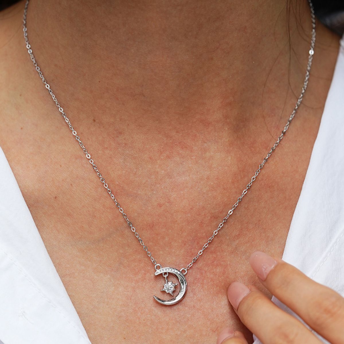 925 Sterling Silver Moissanite Star Moon Necklace 3