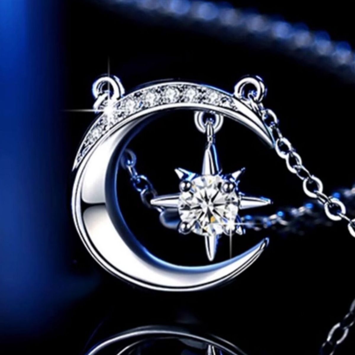 925 Sterling Silver Moissanite Star Moon Necklace 4