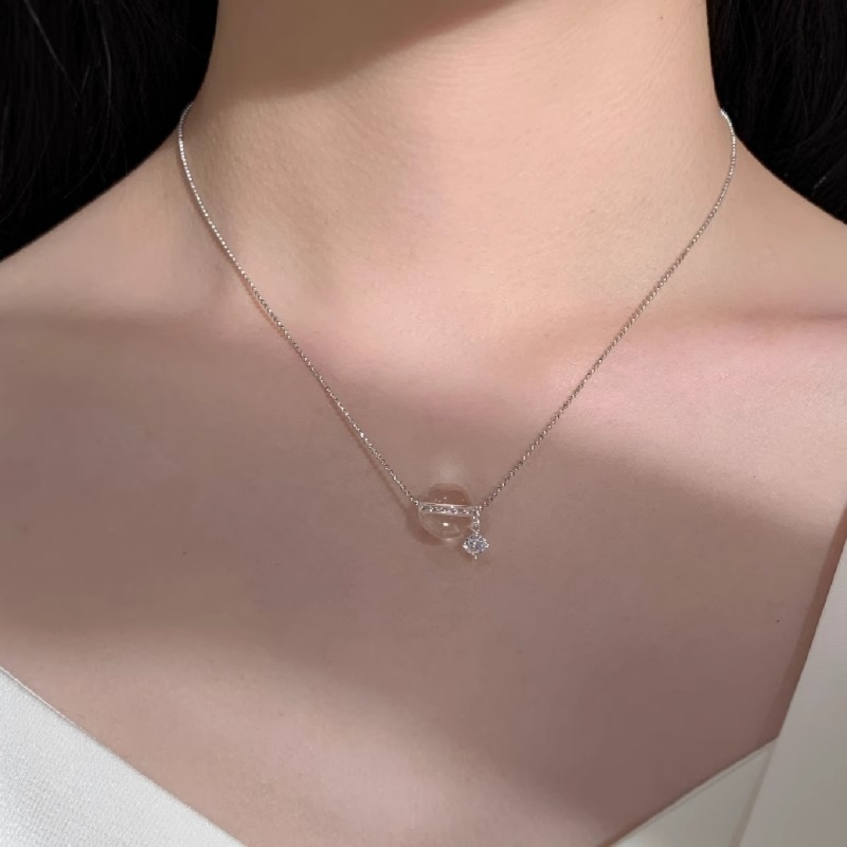925 Sterling Silver Crystal Pendant Necklace 2