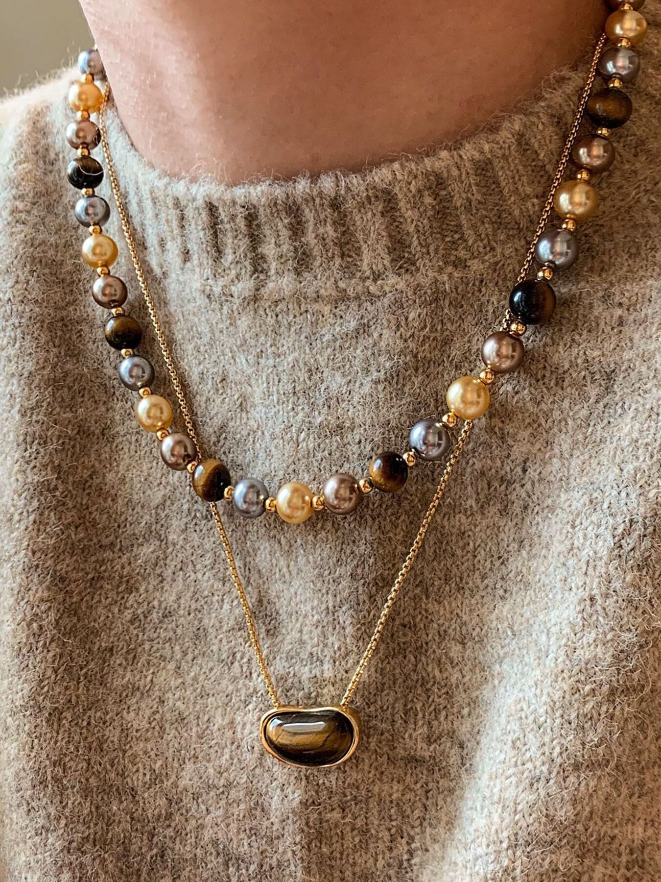 Tiger Eye & Pearl Beaded Necklace 2