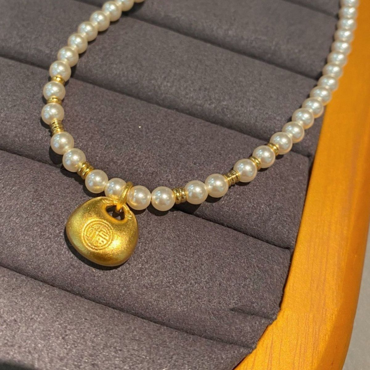 Pearl Necklace with Golden Pendant 2