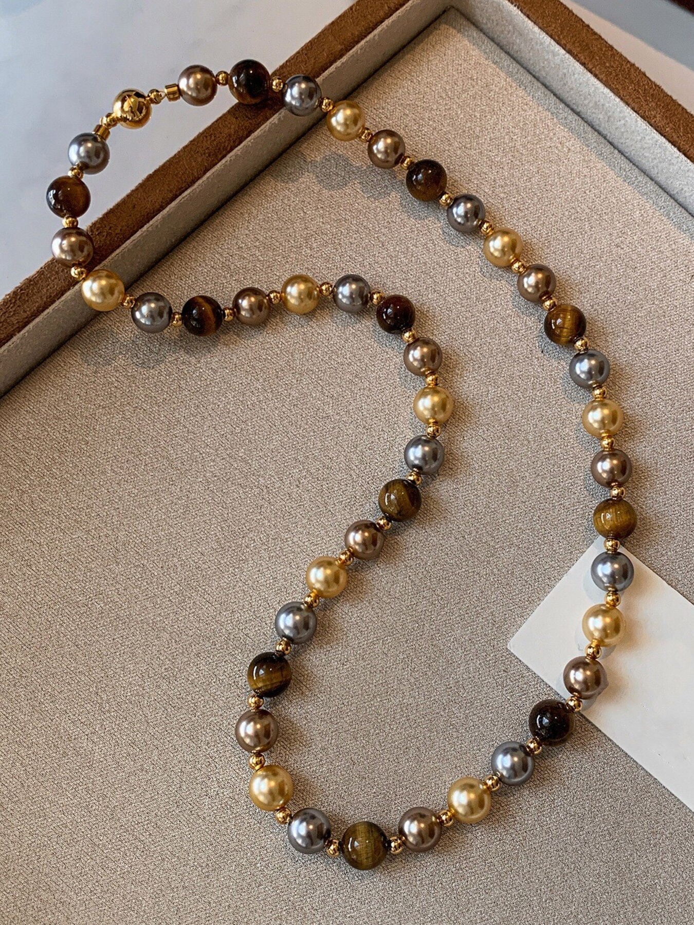 Tiger Eye & Pearl Beaded Necklace 4