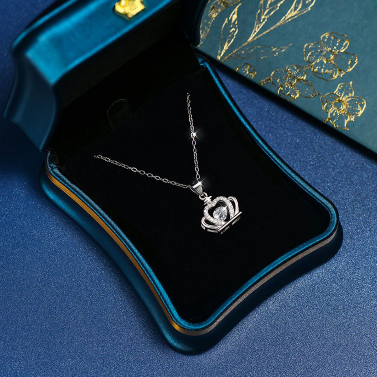 925 Sterling Silver Zircon Crown Pendant Necklace 2