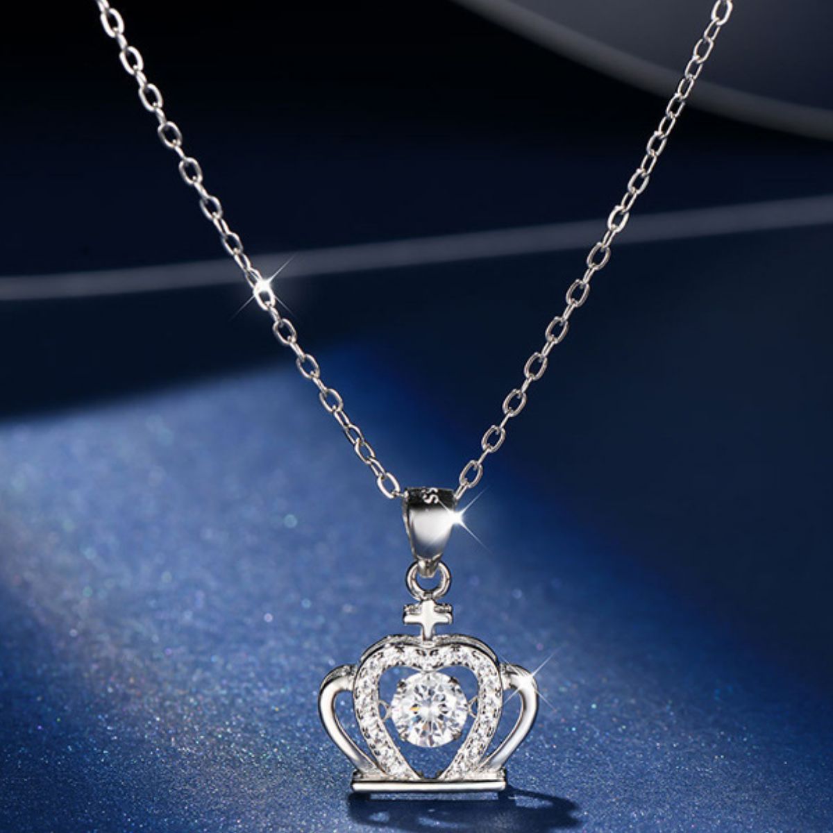 925 Sterling Silver Zircon Crown Pendant Necklace 3