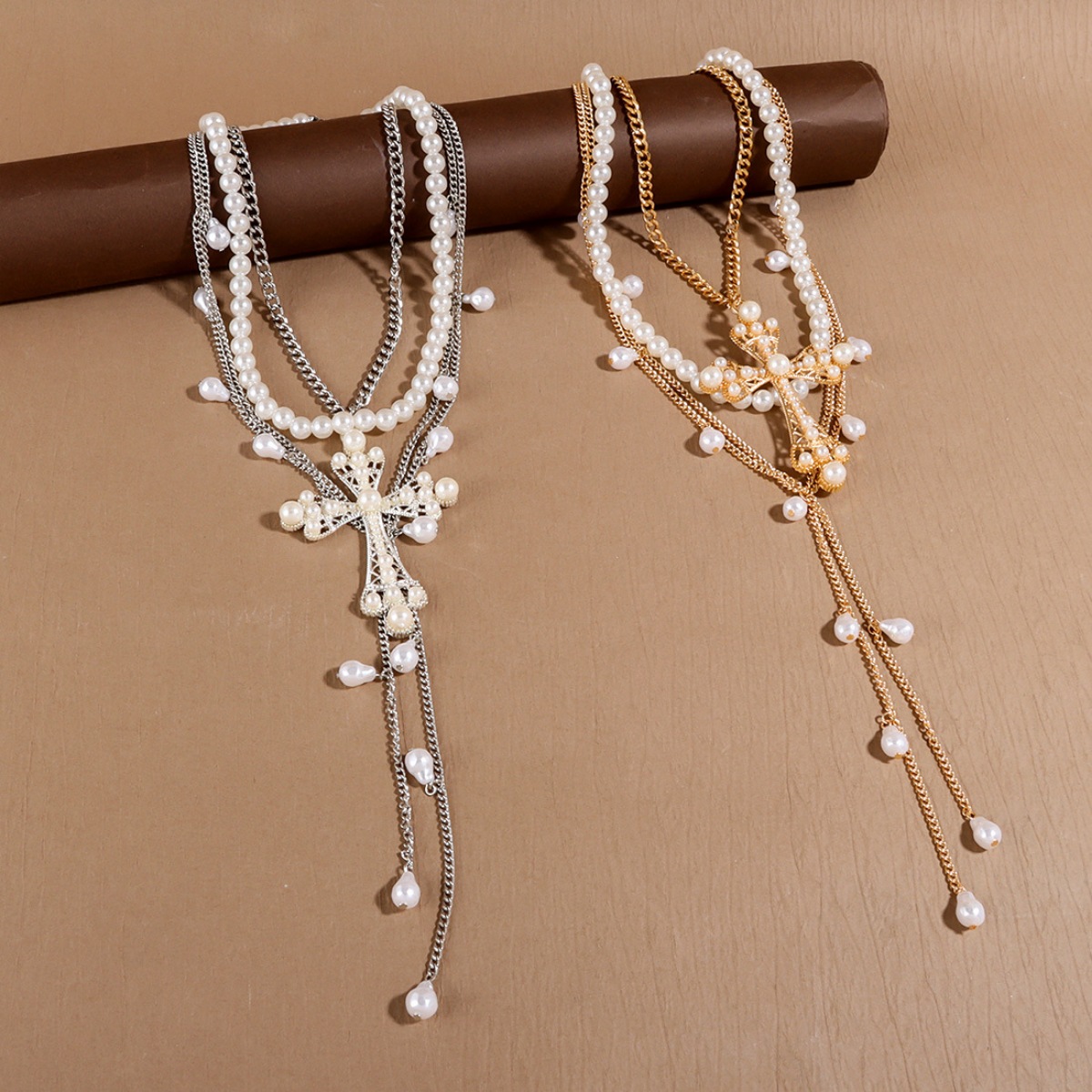 Pearl Cross Pendant Necklace 3 Piece Set 3
