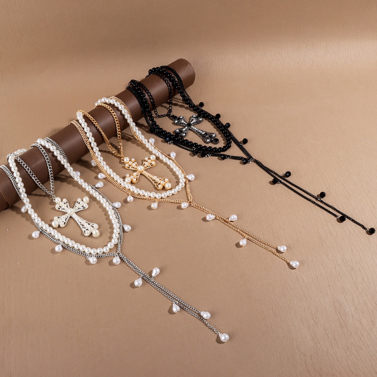 Pearl Cross Pendant Necklace 3 Piece Set 2