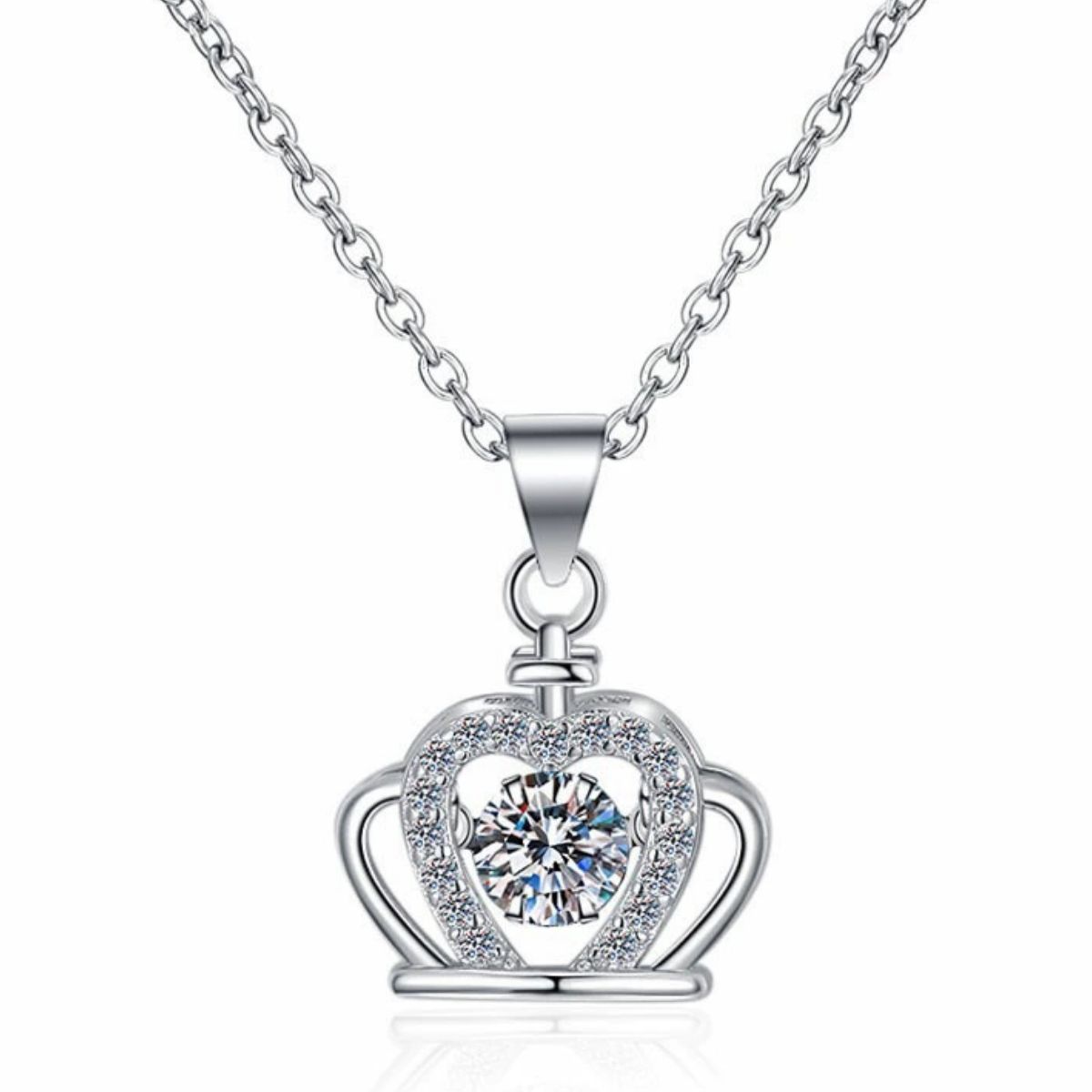 925 Sterling Silver Zircon Crown Pendant Necklace 4