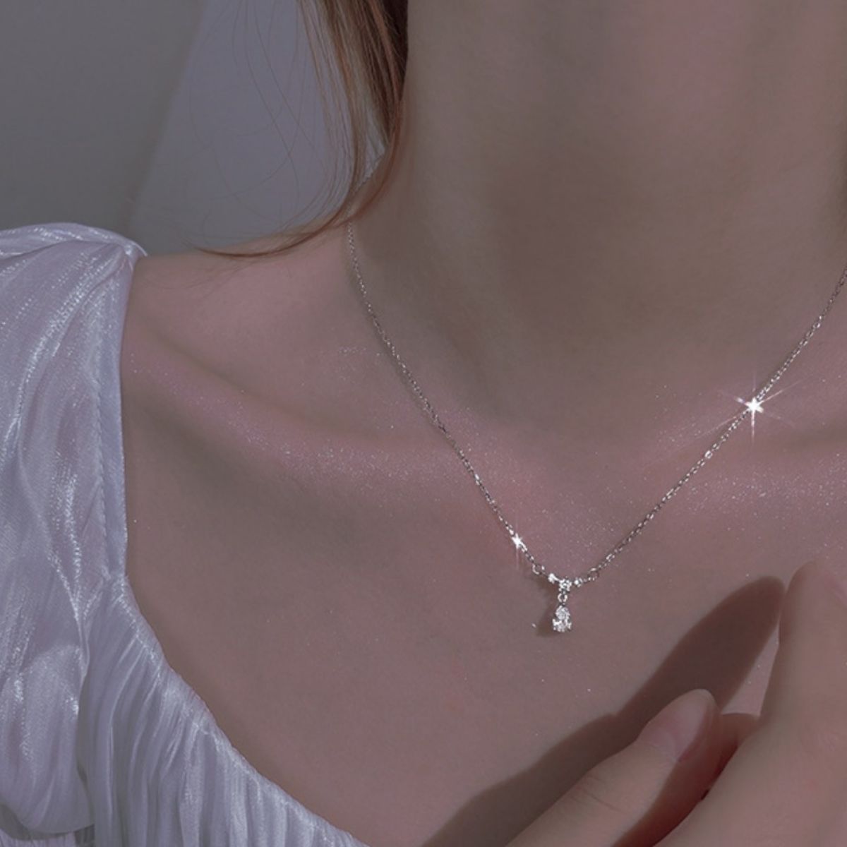 925 Sterling Silver Zircon Teardrop Necklace 2
